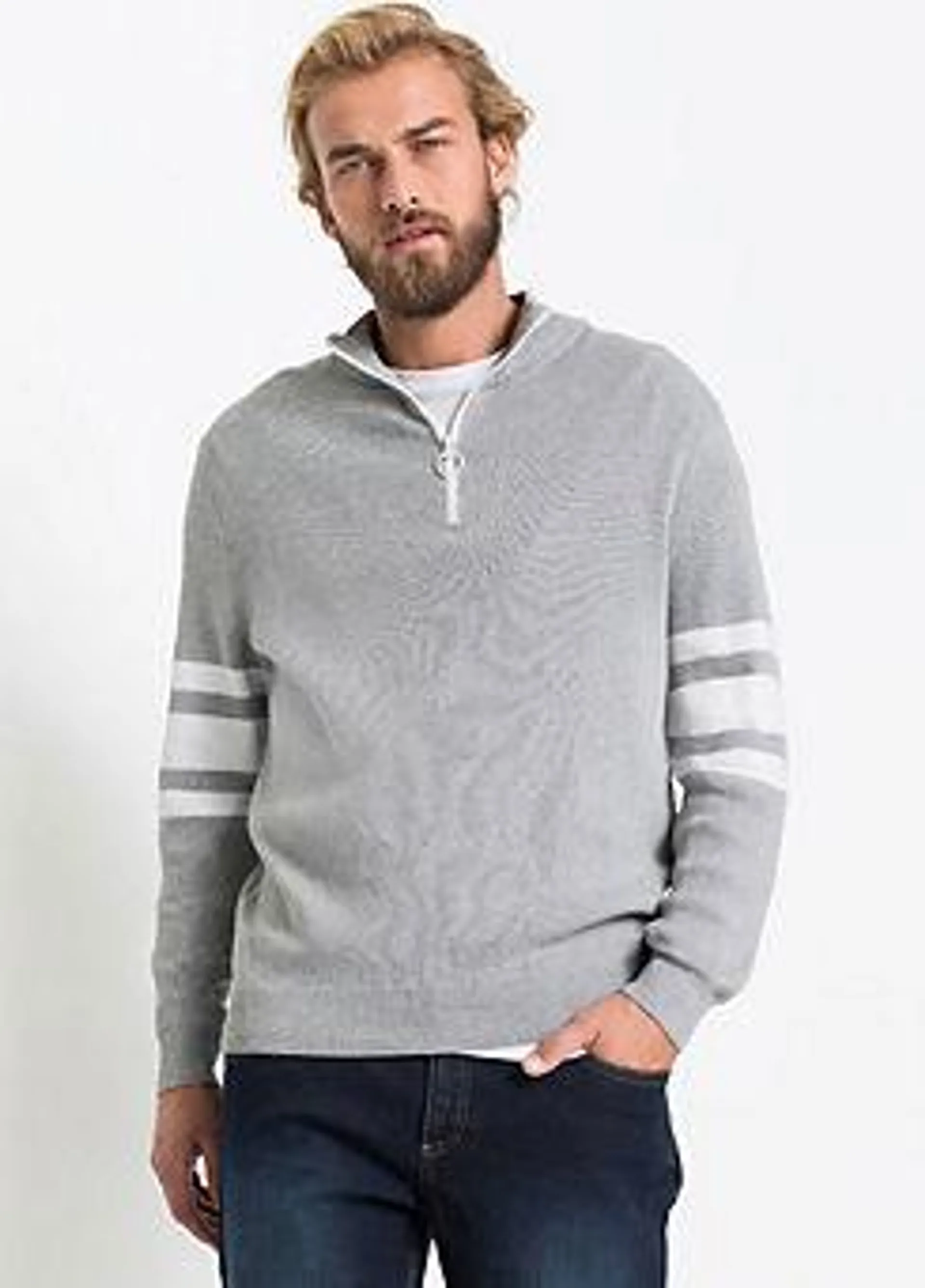 Half Zip Stripe Sleeve Jumper