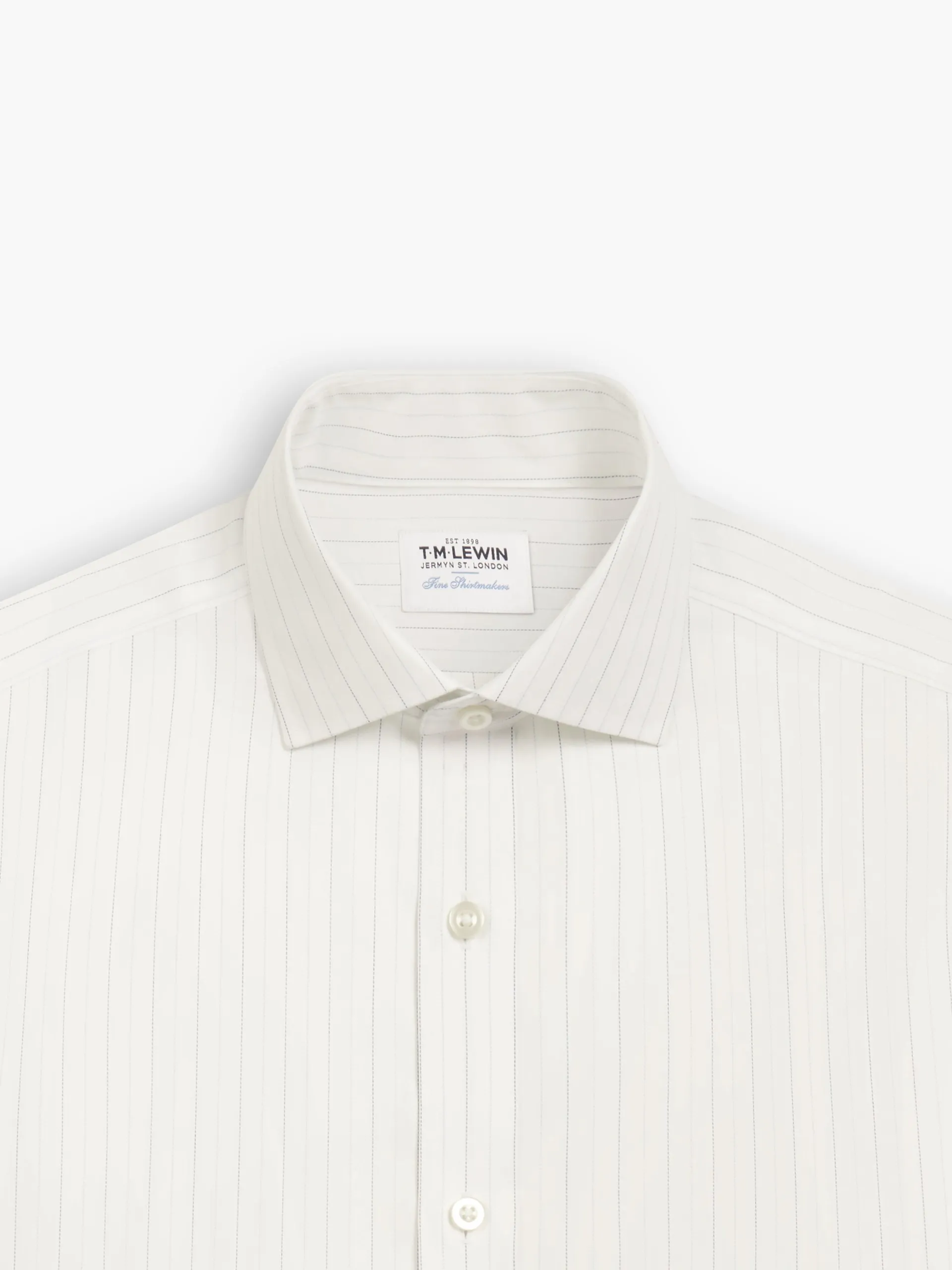 Non-Iron Navy Blue Fine Stripe Herringbone Super Fitted Single Cuff Classic Collar Shirt