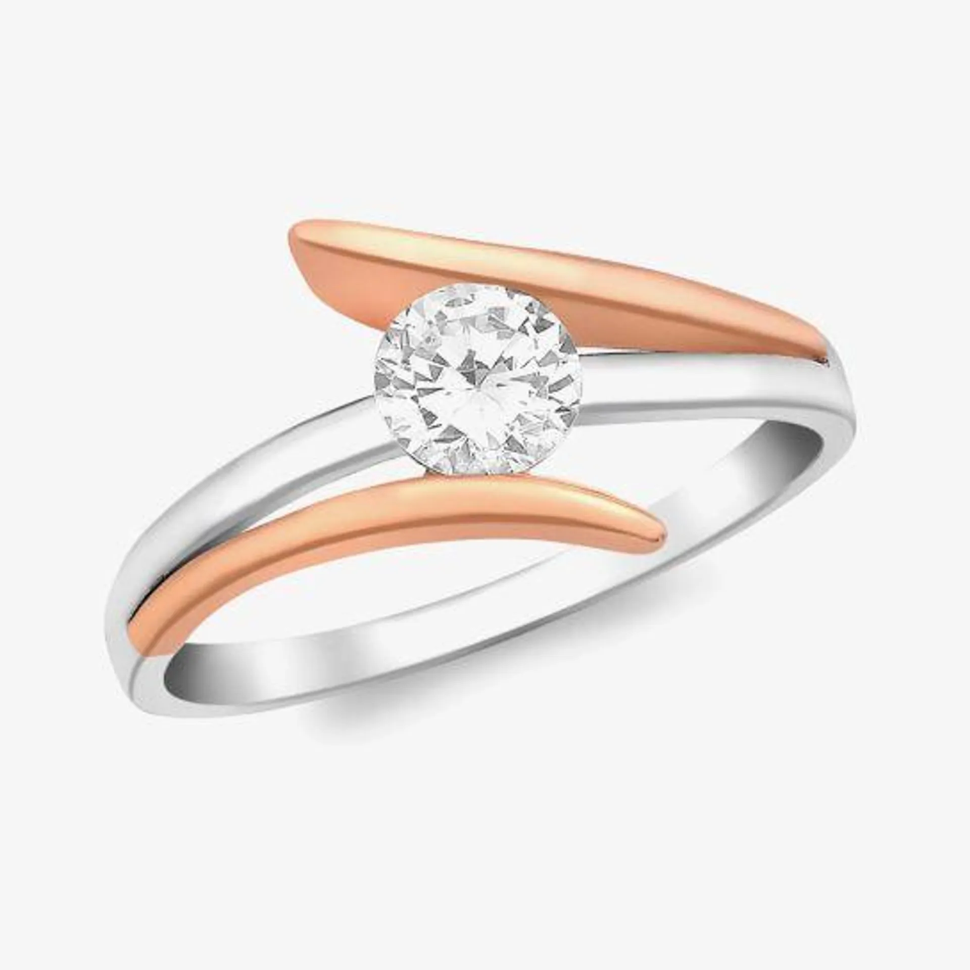 9ct Two-Tone Gold Crystal-Set Crossover Ring