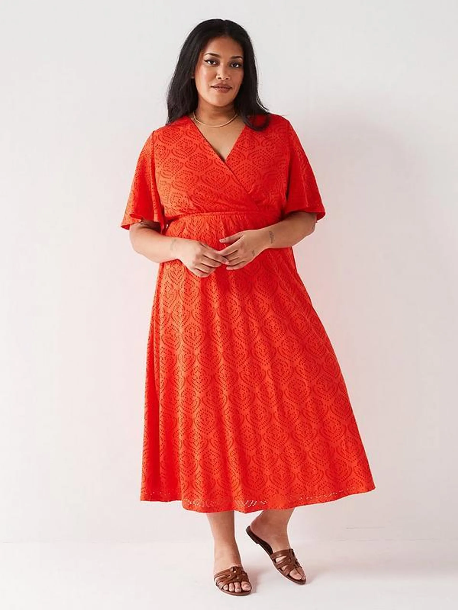 Stretch Lace Wrap Midi Dress