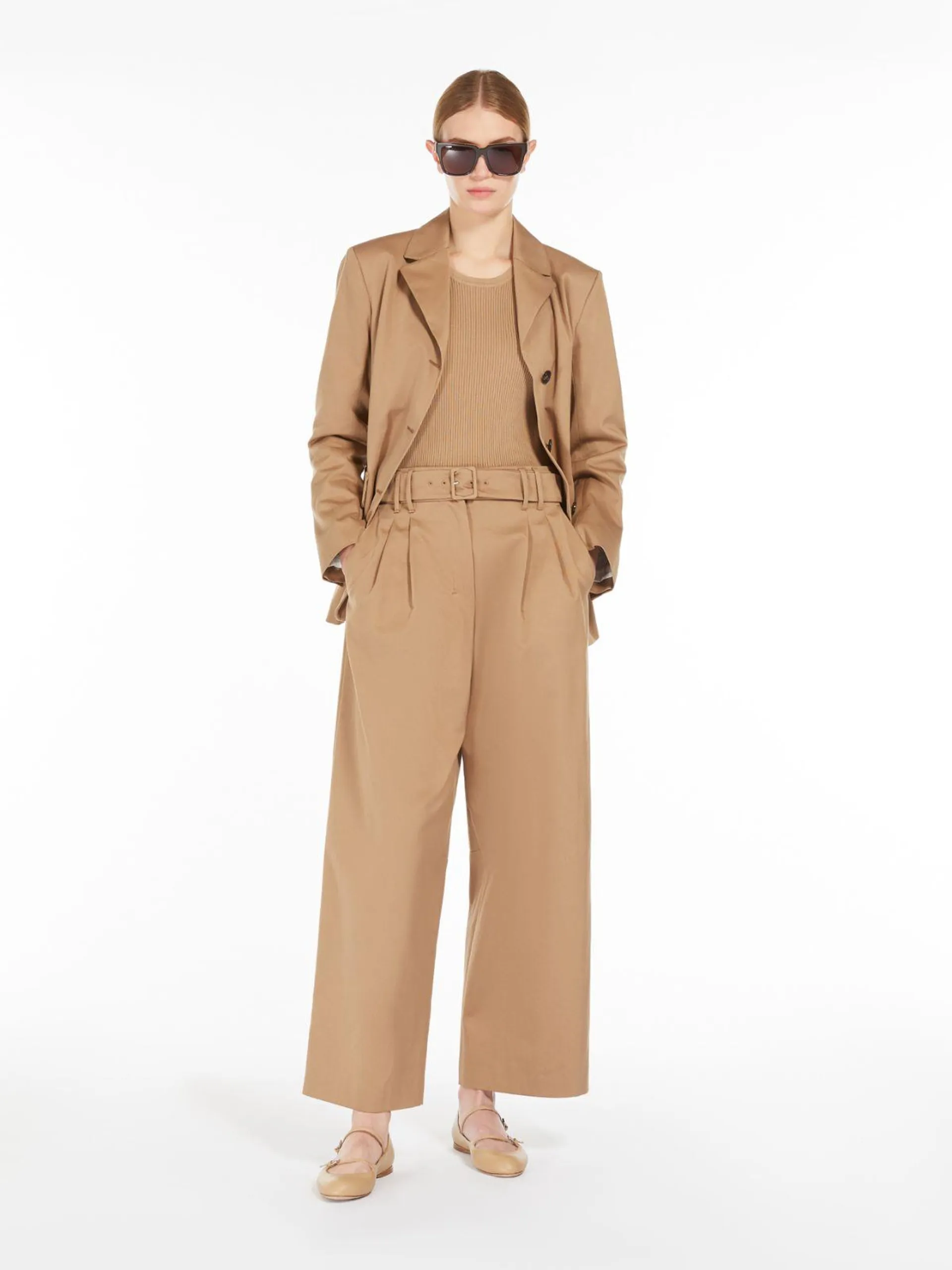 Wide-fit gabardine trousers