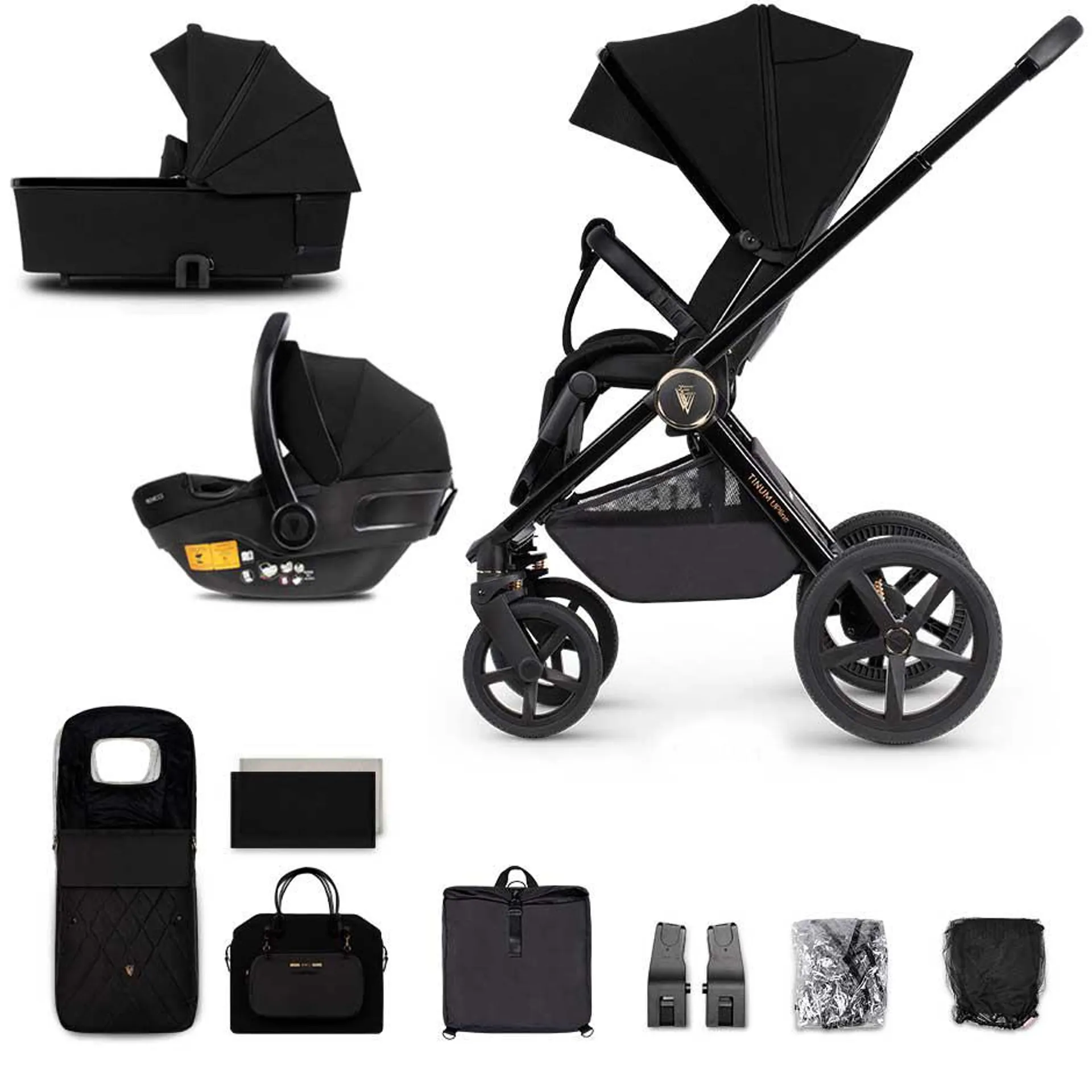 Venicci Tinum Upline Complete Travel System Bundle in All Black