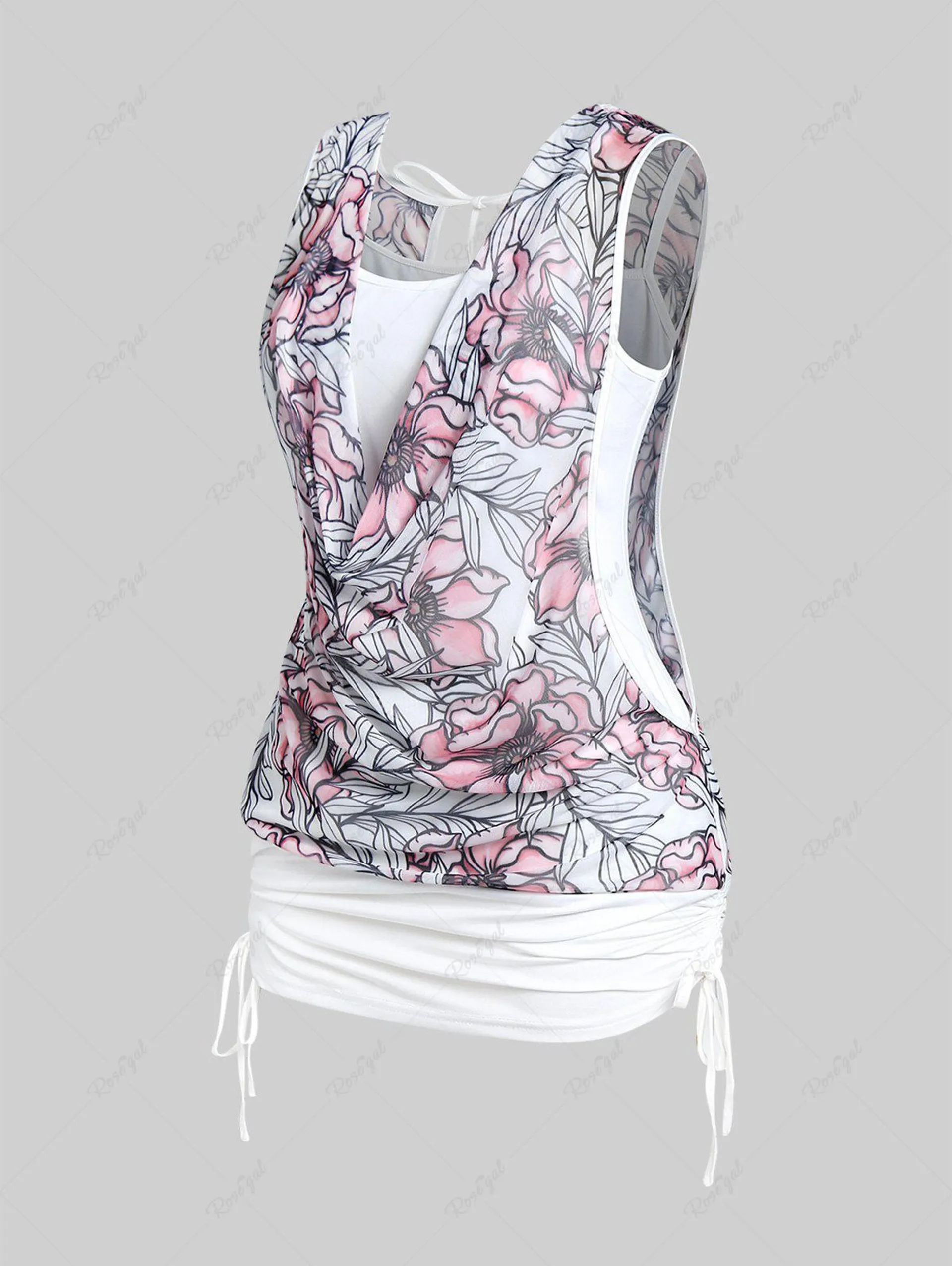 Plus Size Cowl Front Floral Print Cinched Tank Top - 1x | Us 14-16