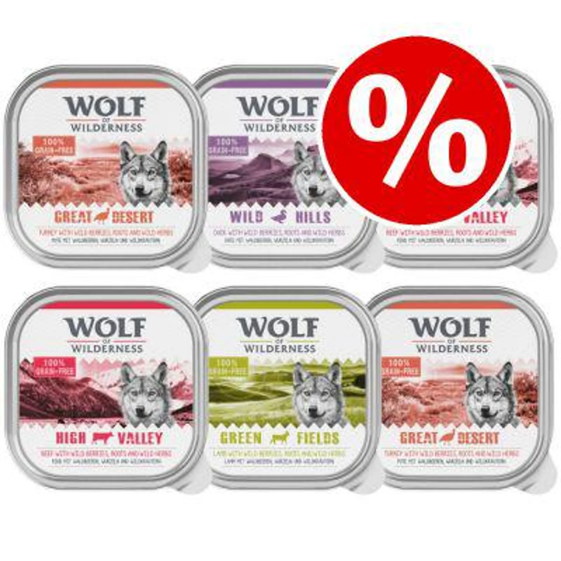 6 x 300g Wolf of Wilderness Trays Mixed Pack Wet Dog Food - Special Price!*