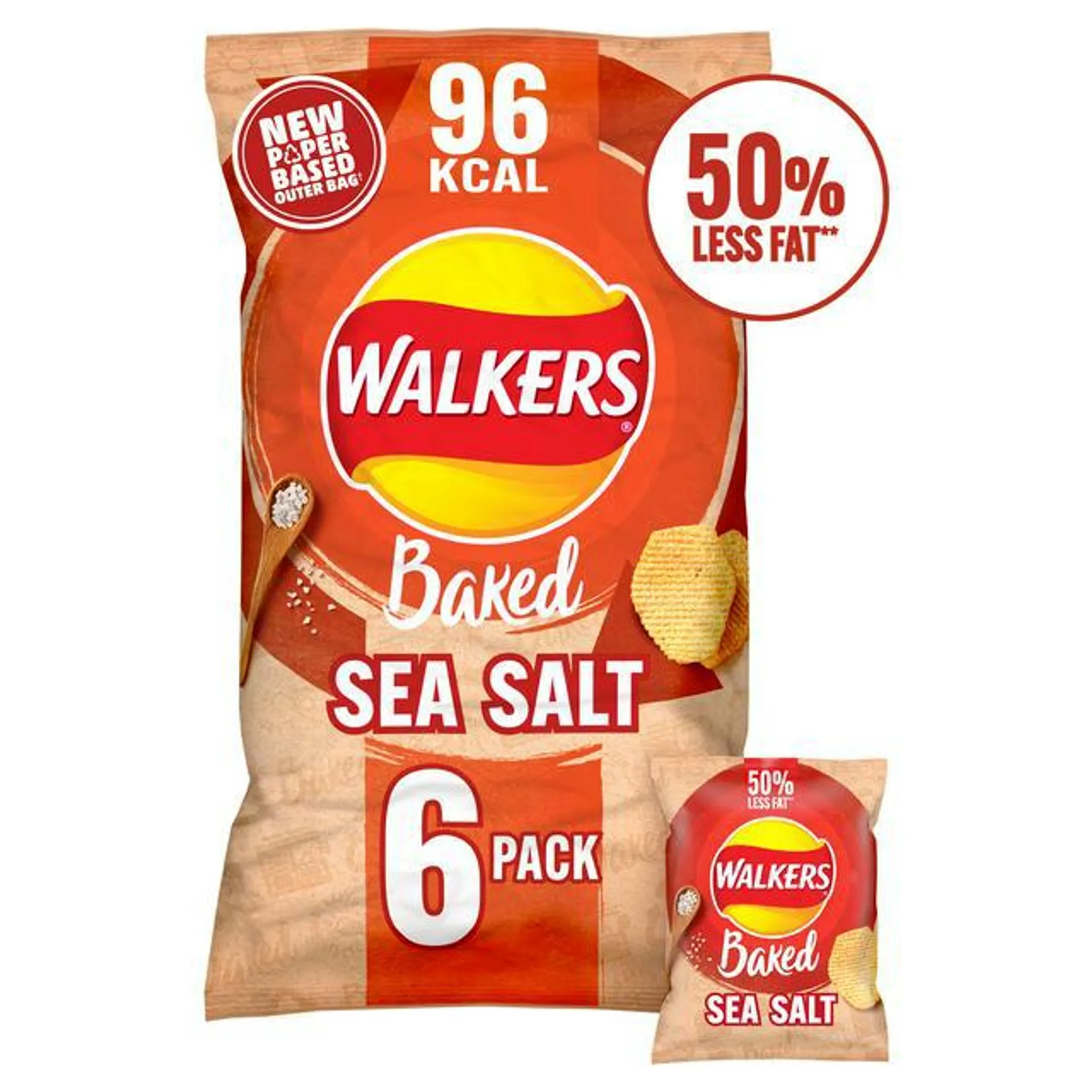 Walkers Baked Ready Salted Multipack Crisps Snacks 6x22g