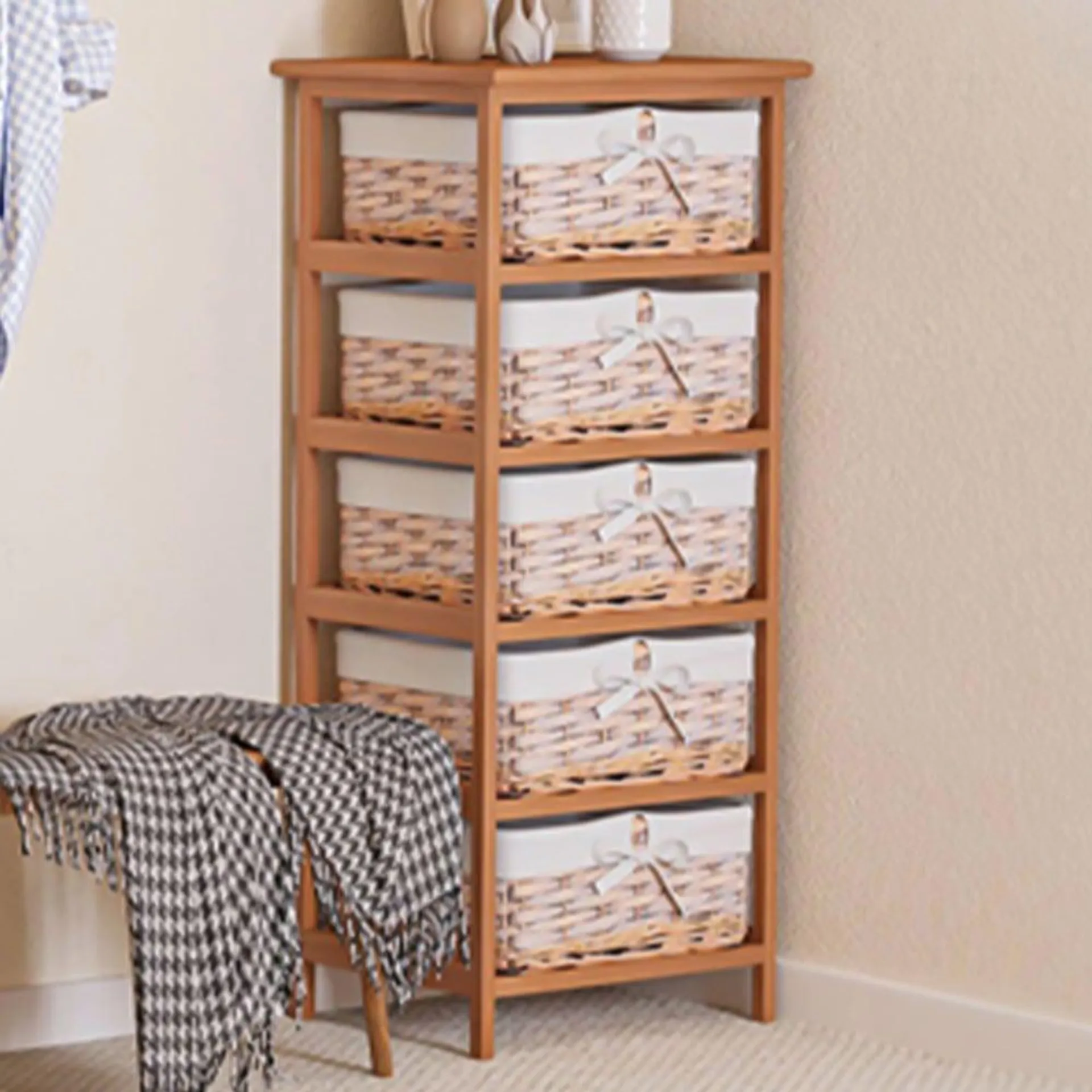 Portland 5 Drawer Wicker Basket Storage Cabinet