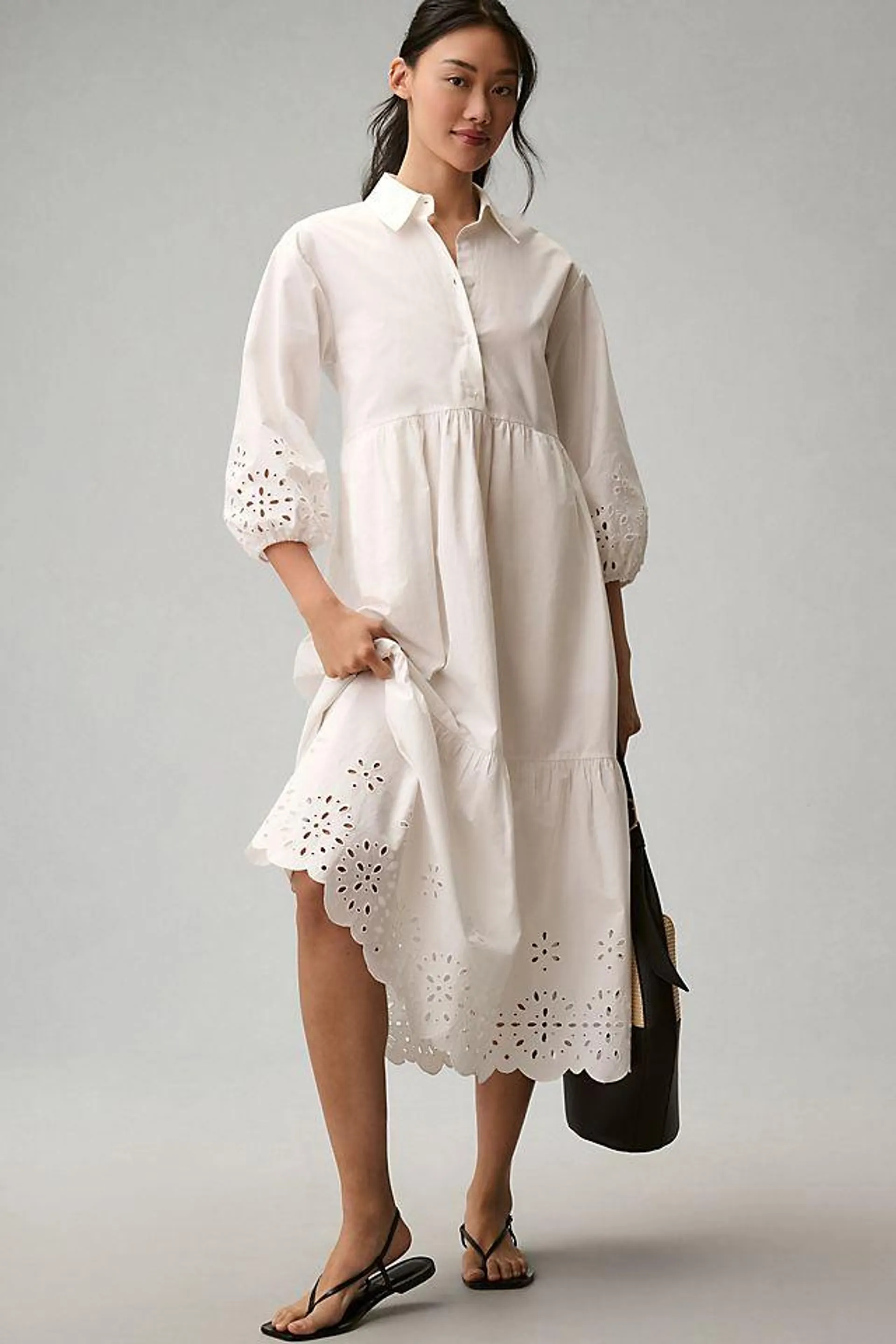 The Bettina Tiered Shirt Dress by Maeve: Eyelet Edition