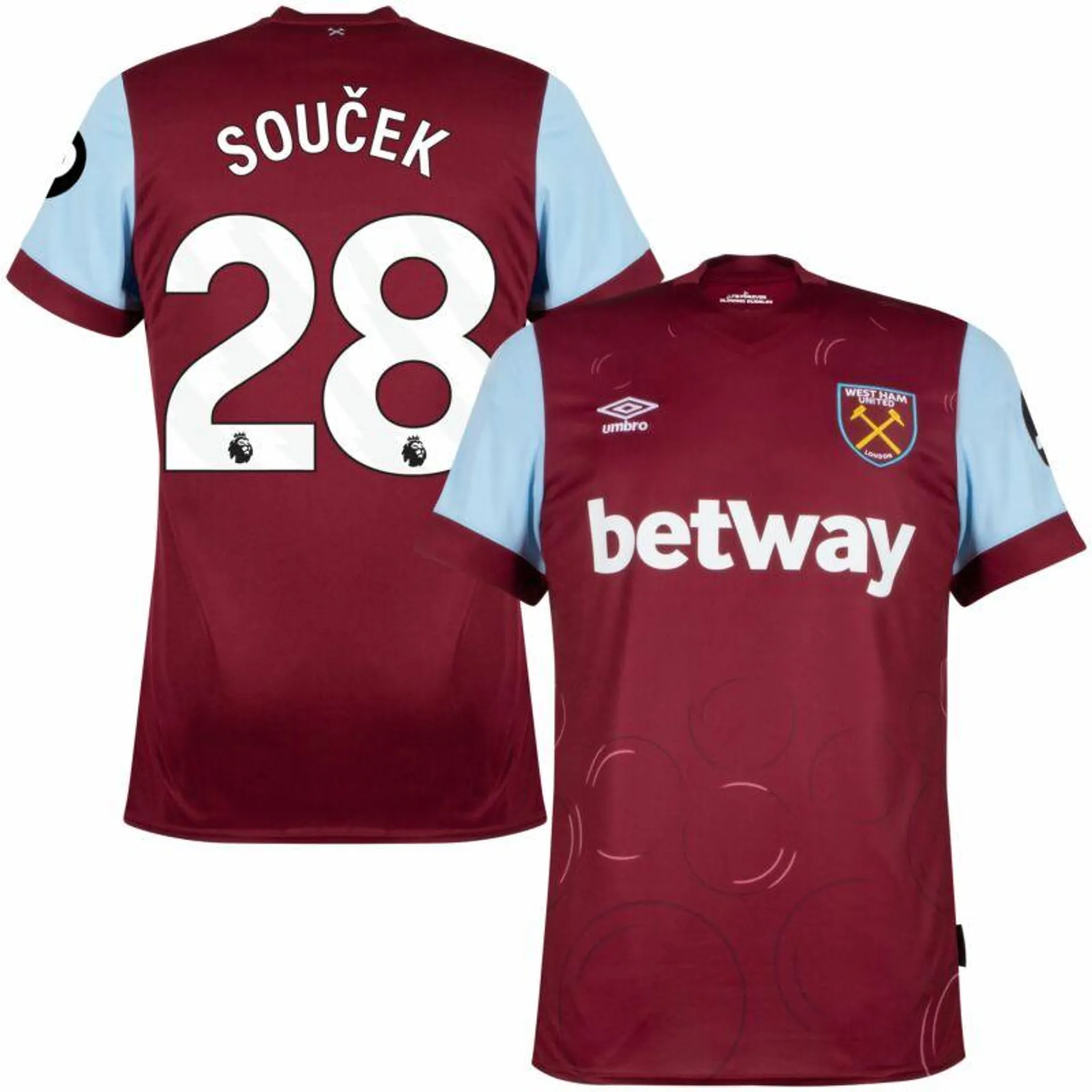 Umbro West Ham Home Souček 28 Shirt 2023-2024 (Premier League)