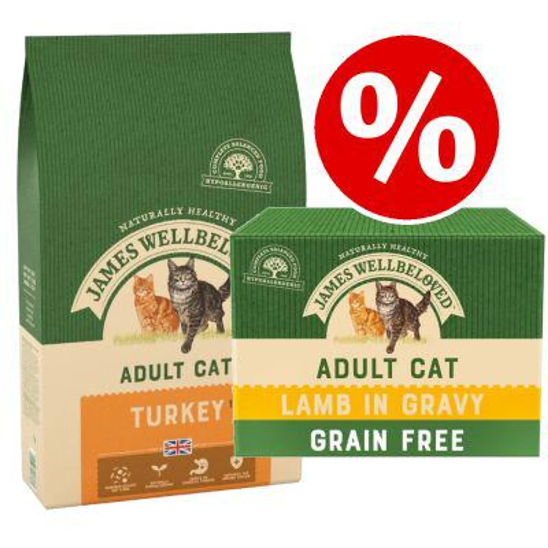 10kg James Wellbeloved Dry Cat Food + Lamb Wet Food - 15% Off!*