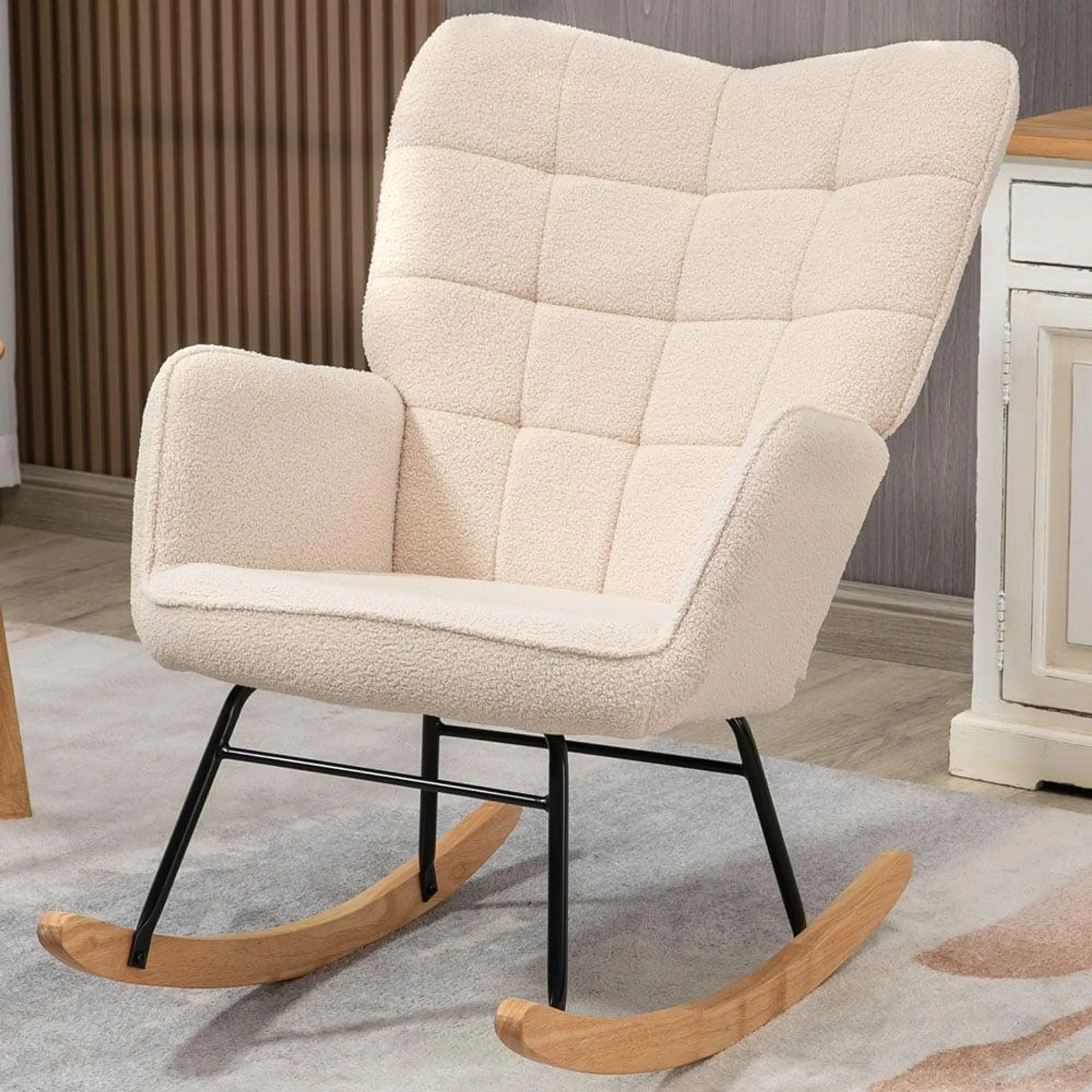 Portland Beige Wingback Rocking Chair