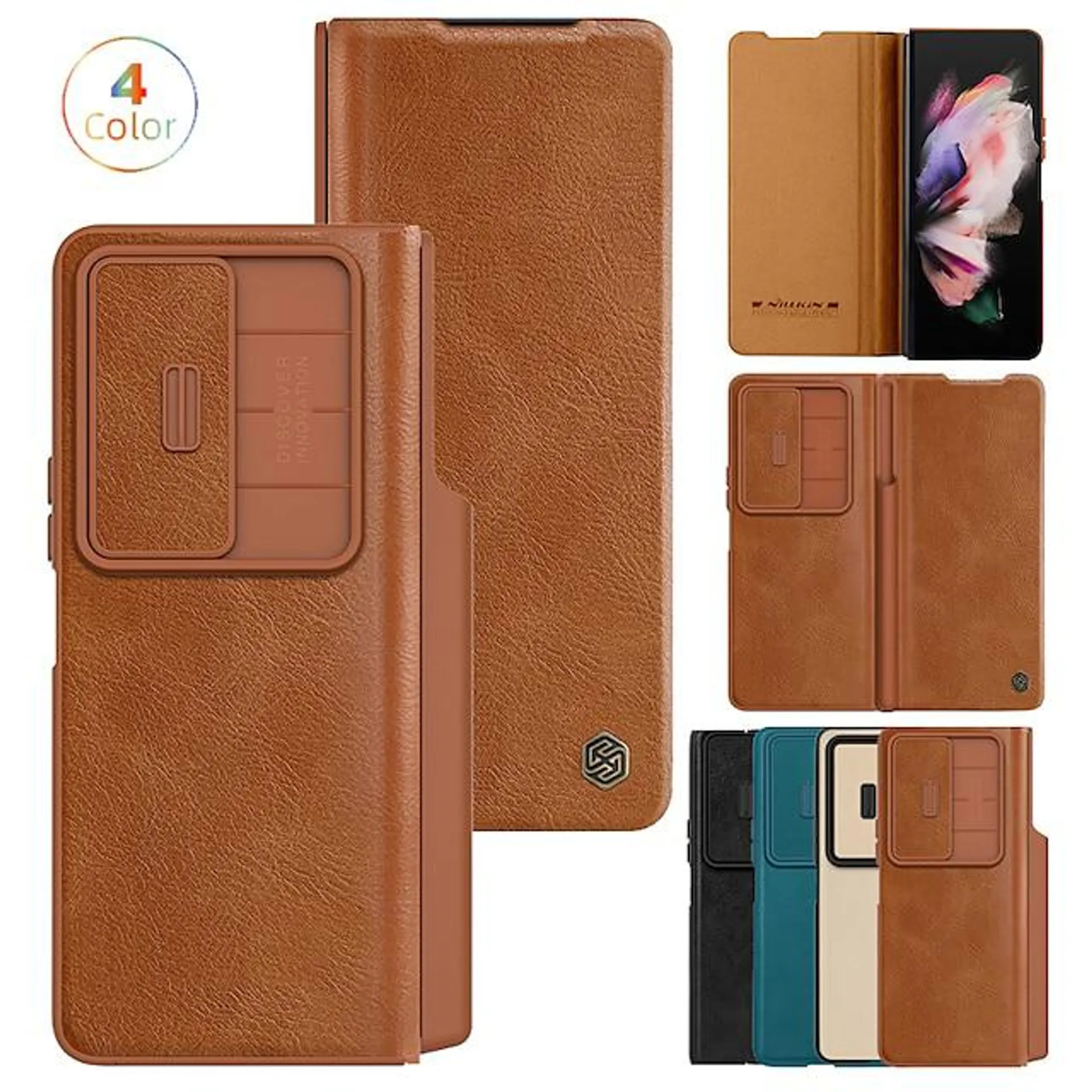 Phone Case For Samsung Galaxy Flip Z Fold 4 Bumper Frame Pencil Holder Flip Solid Colored PU Leather