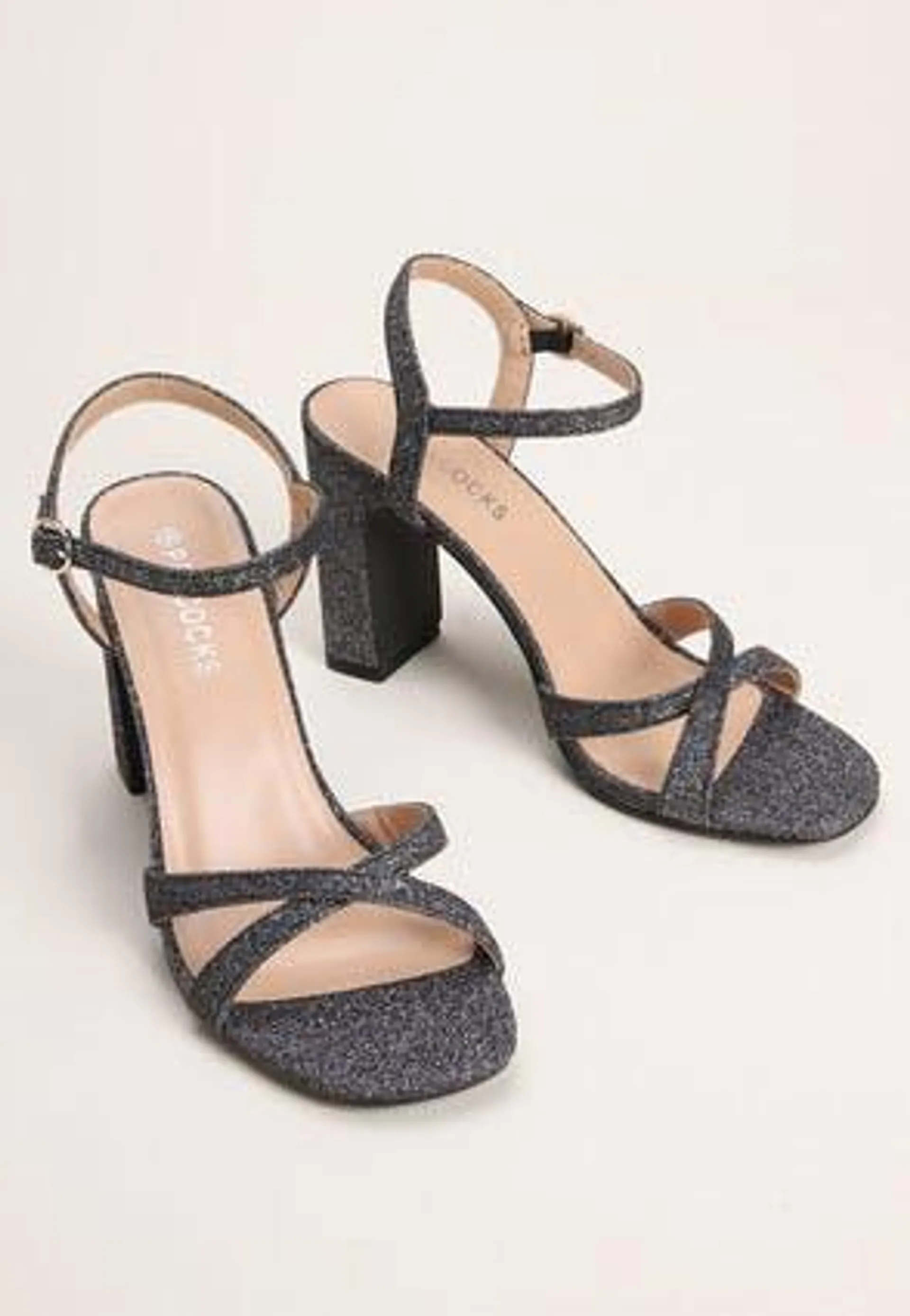 Womens Silver Glitter Strappy Sandals