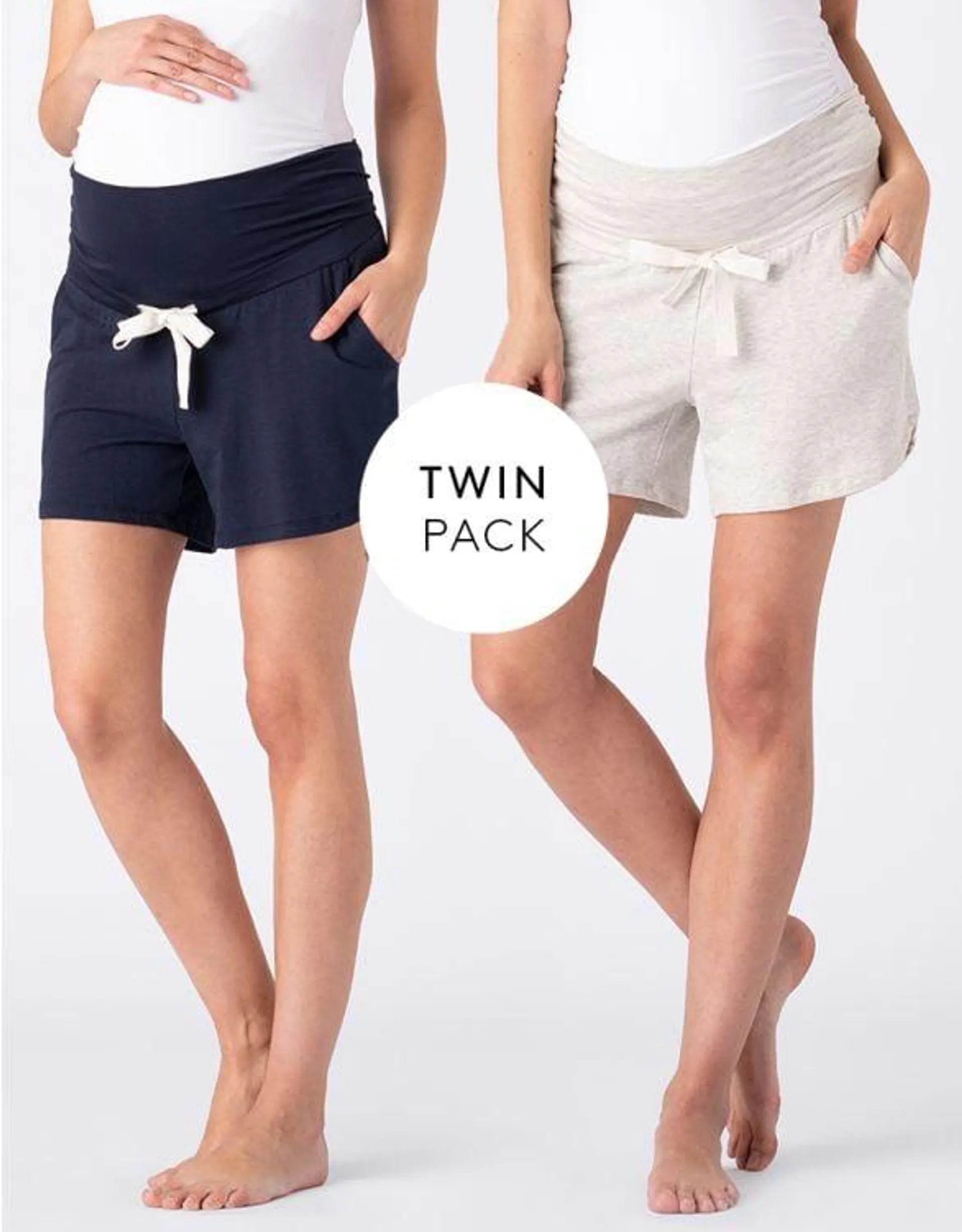 Twin Pack Jersey High Waist Maternity Shorts - Navy & Grey