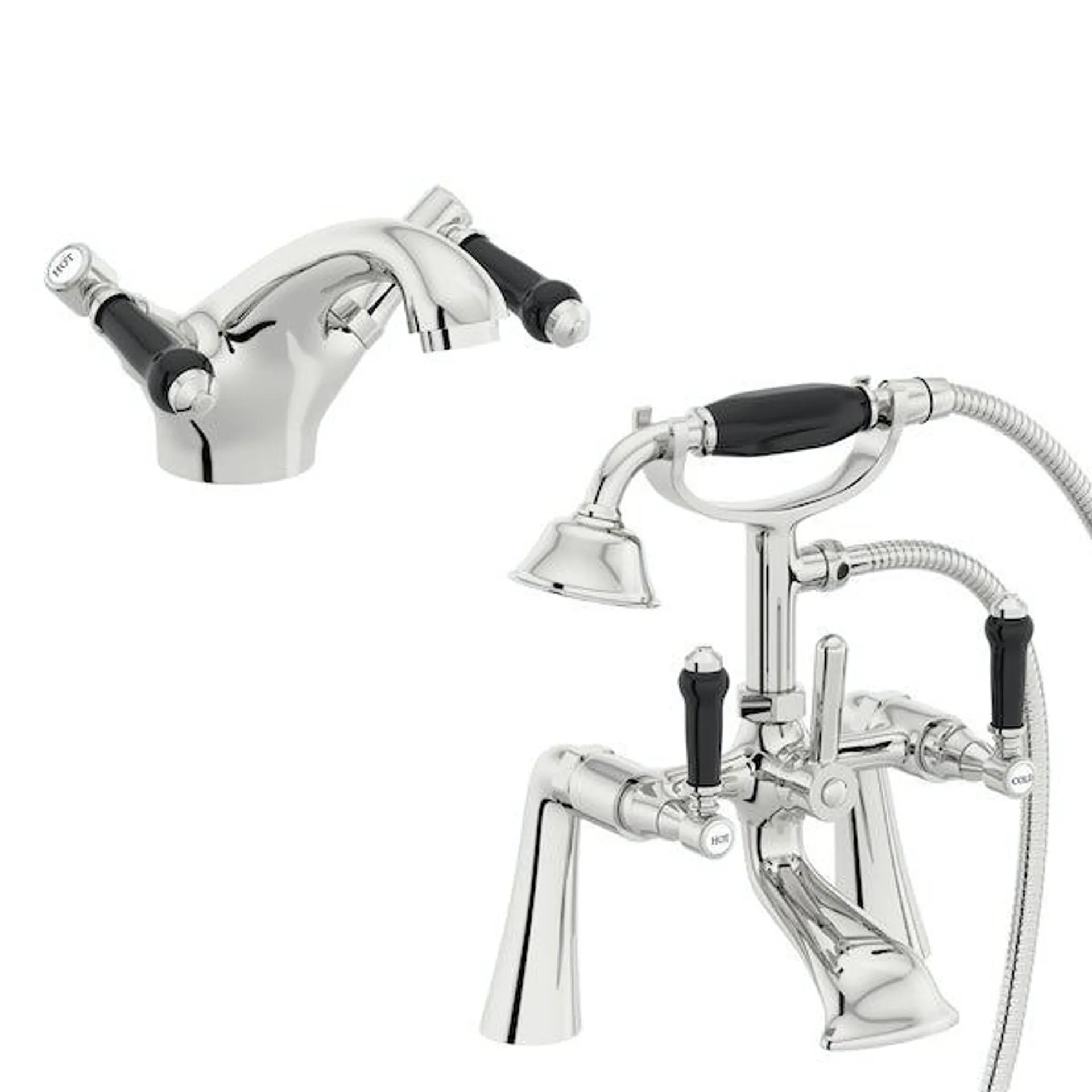 Orchard Winchester black handle basin mixer and bath shower mixer tap pack