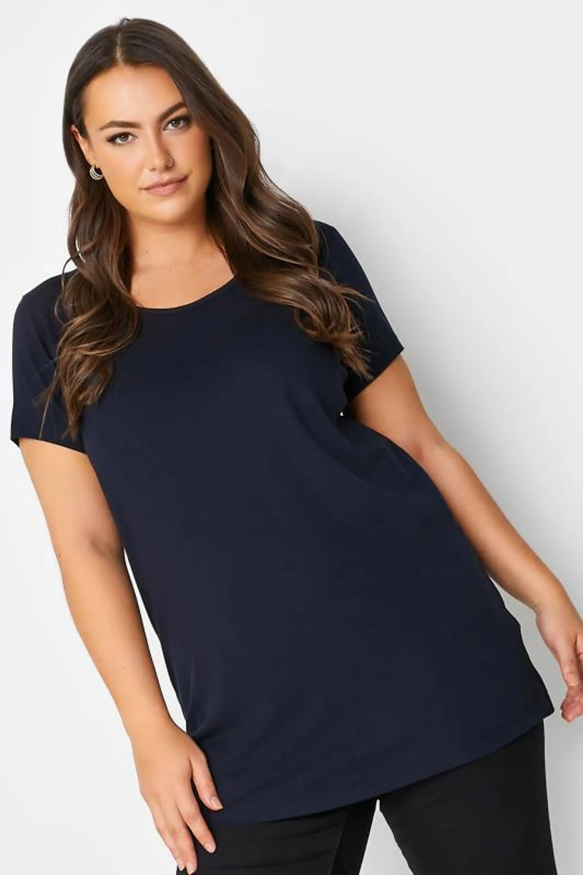 YOURS Curve Navy Blue Longline T-Shirt