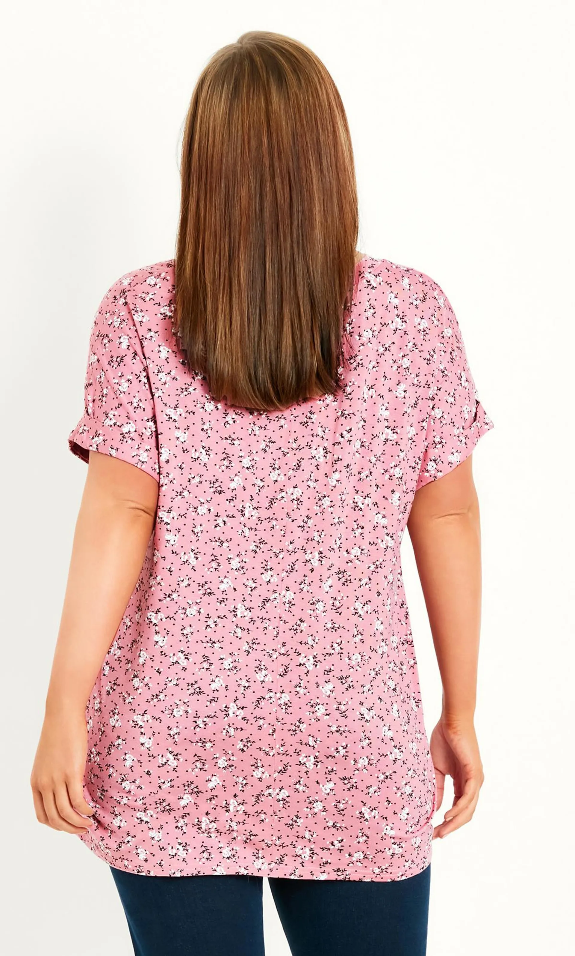 Evans Pink Ditsy Print T-Shirt