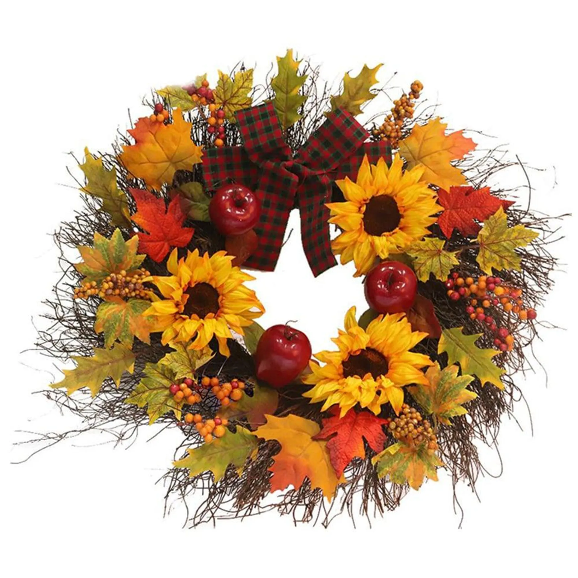 Living and Home LED Wreath Maple Leaves Sunflowers and Berries 45cm