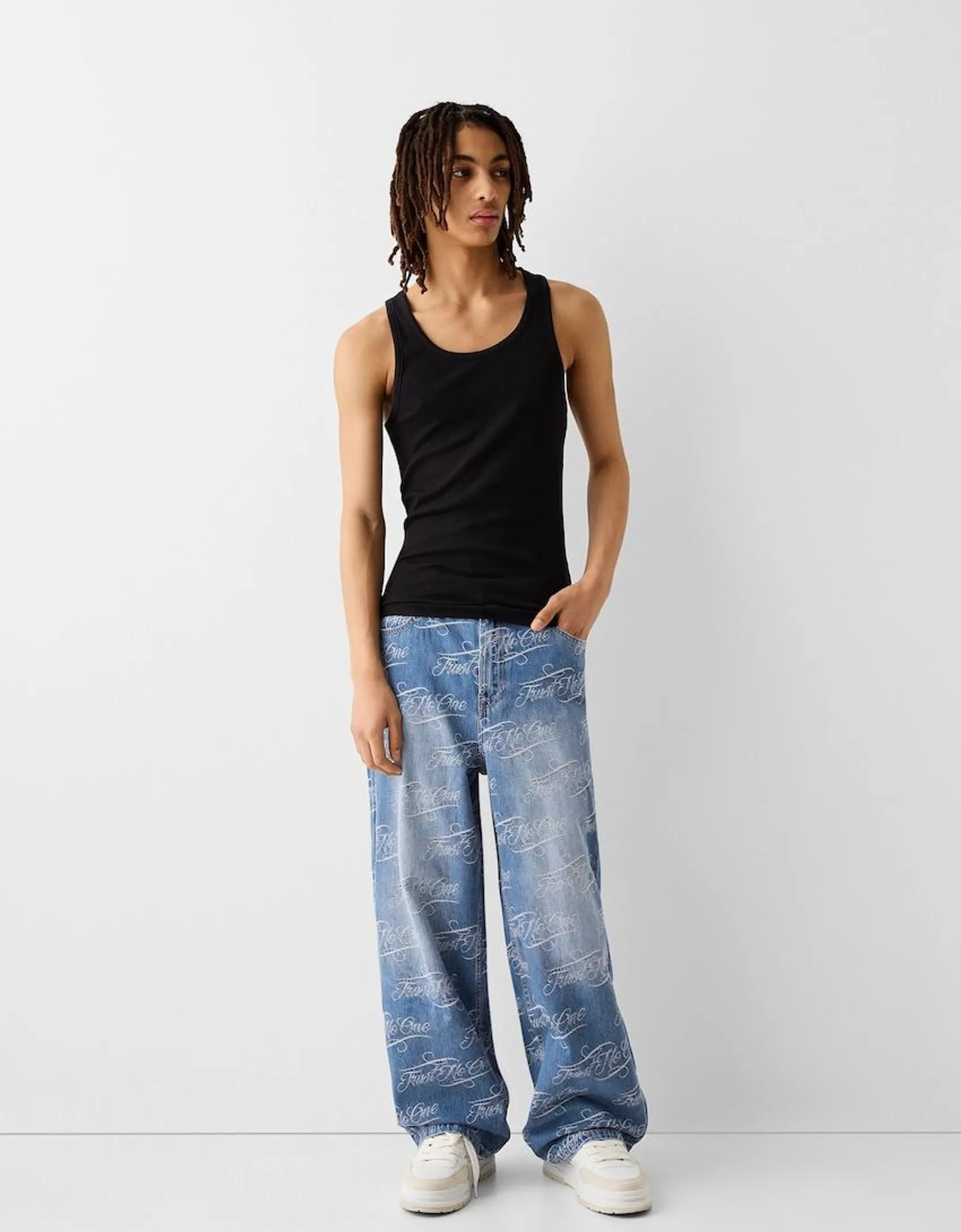 Jacquard print baggy jeans