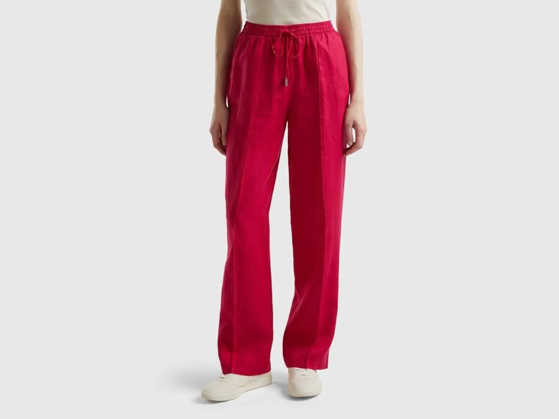 Trousers in pure linen with elastic