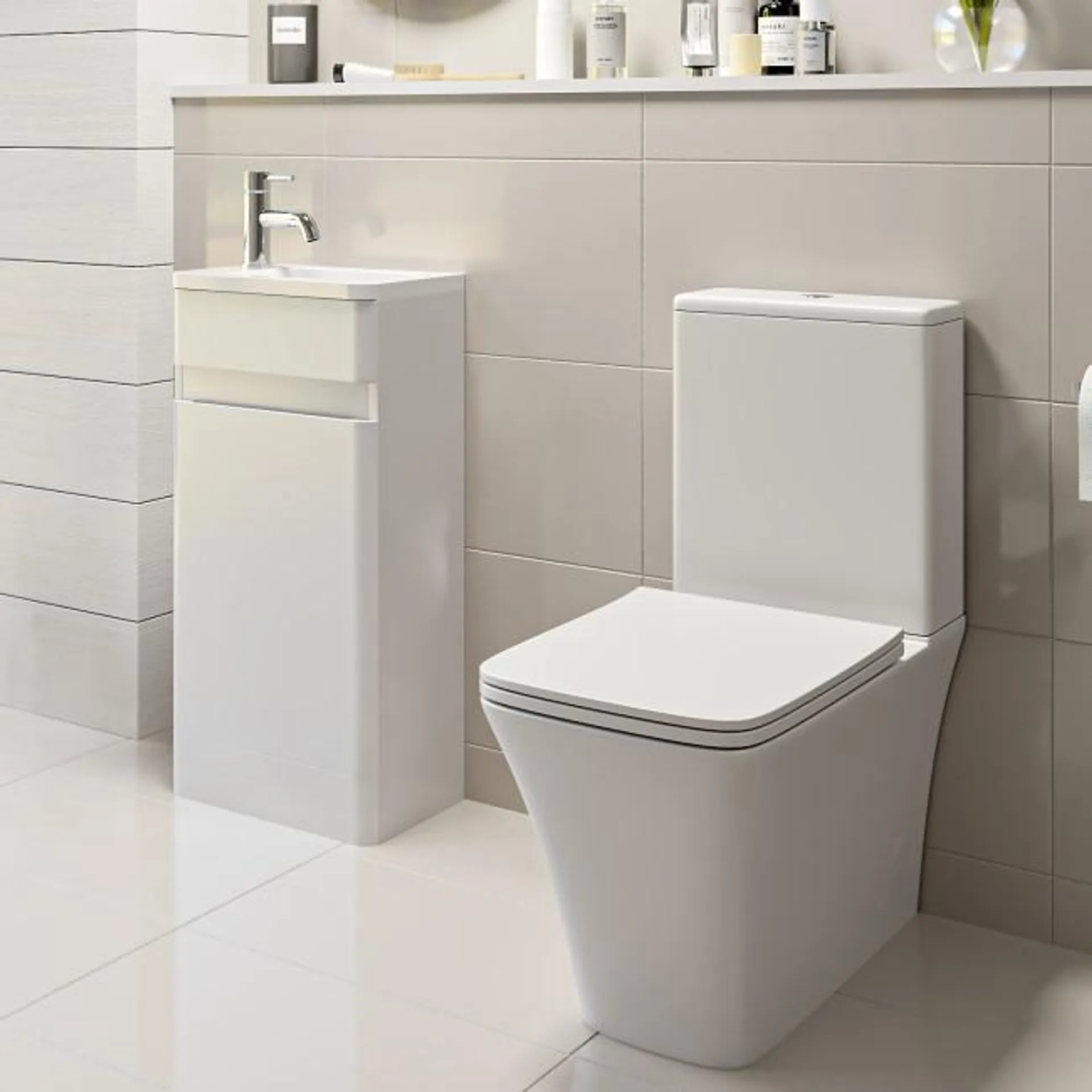 Close Coupled Toilet and Basin Vanity Unit Bathroom Suite - Pendle