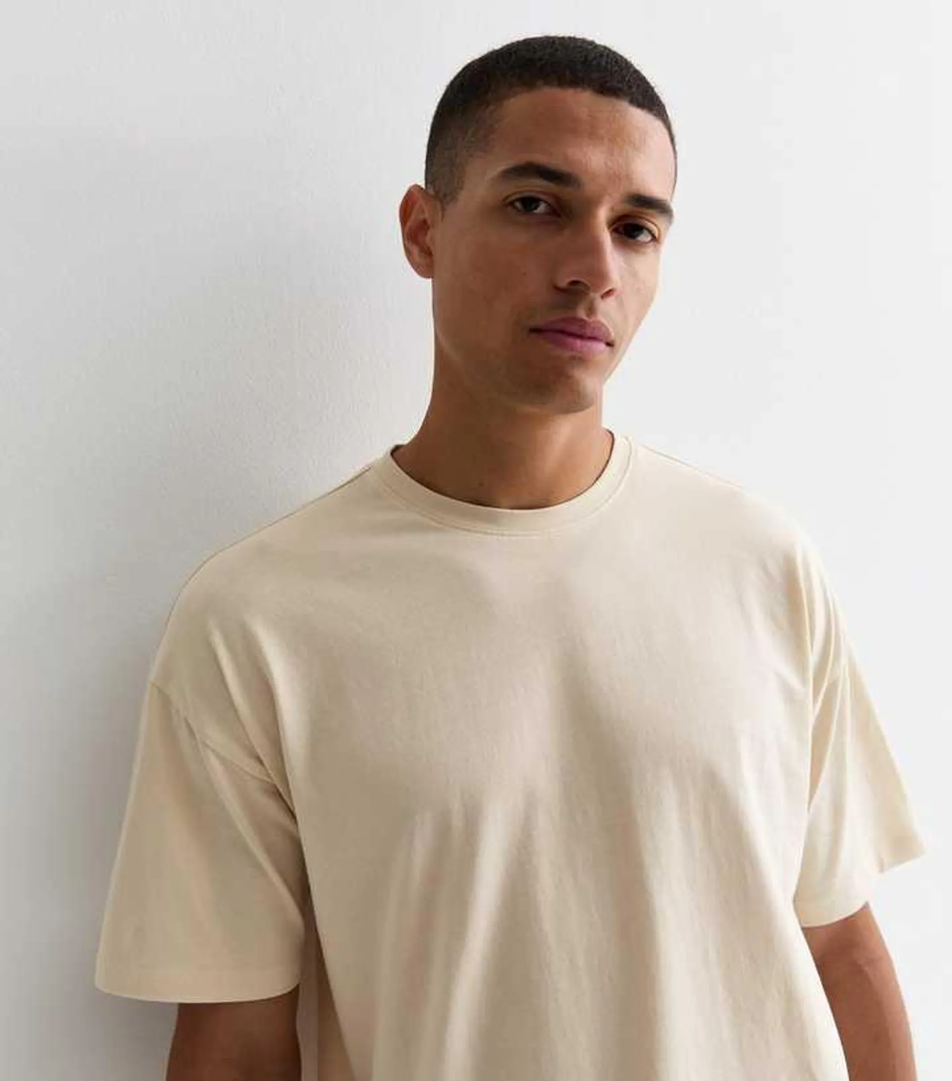 Off White Cotton Crew Neck Oversized T-Shirt