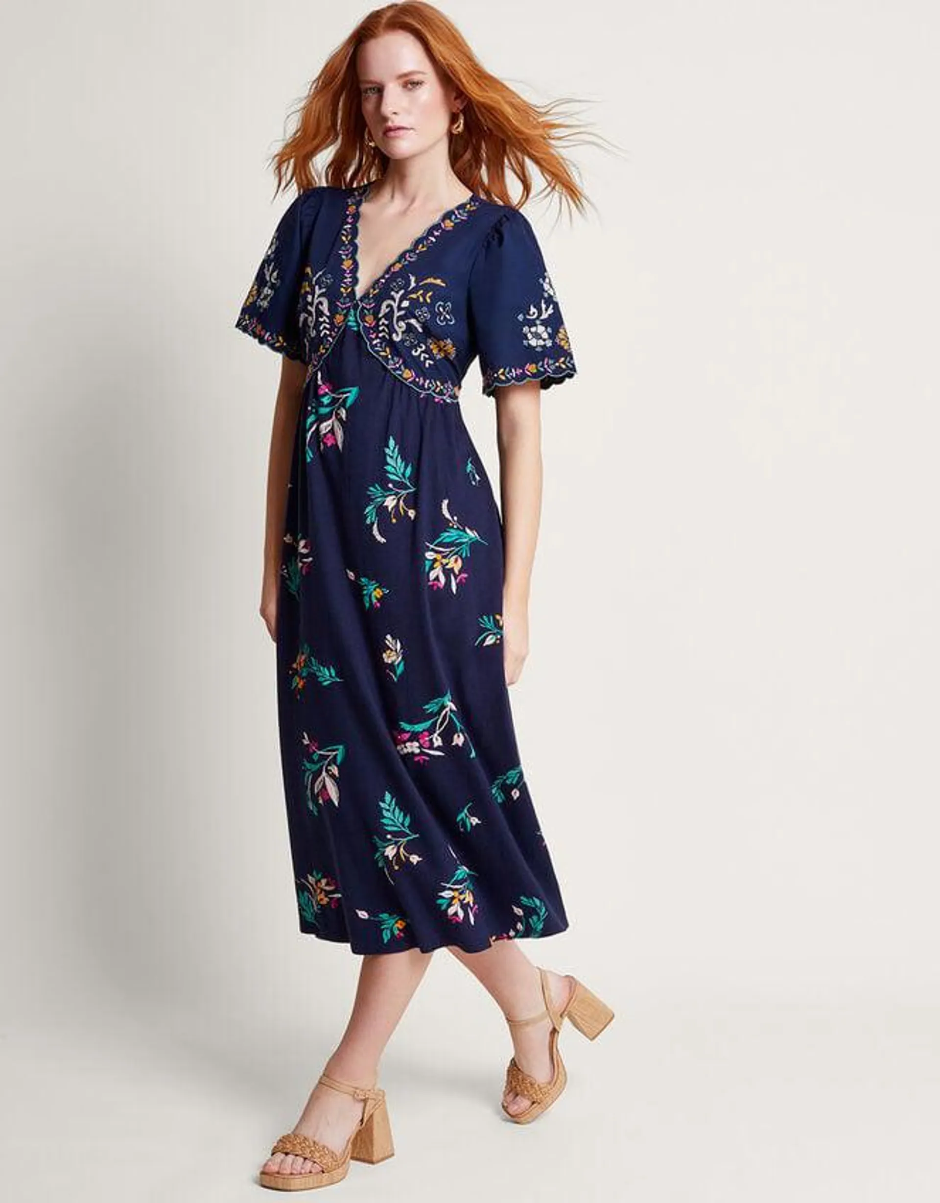 Maya Floral Embroidered Dress Blue