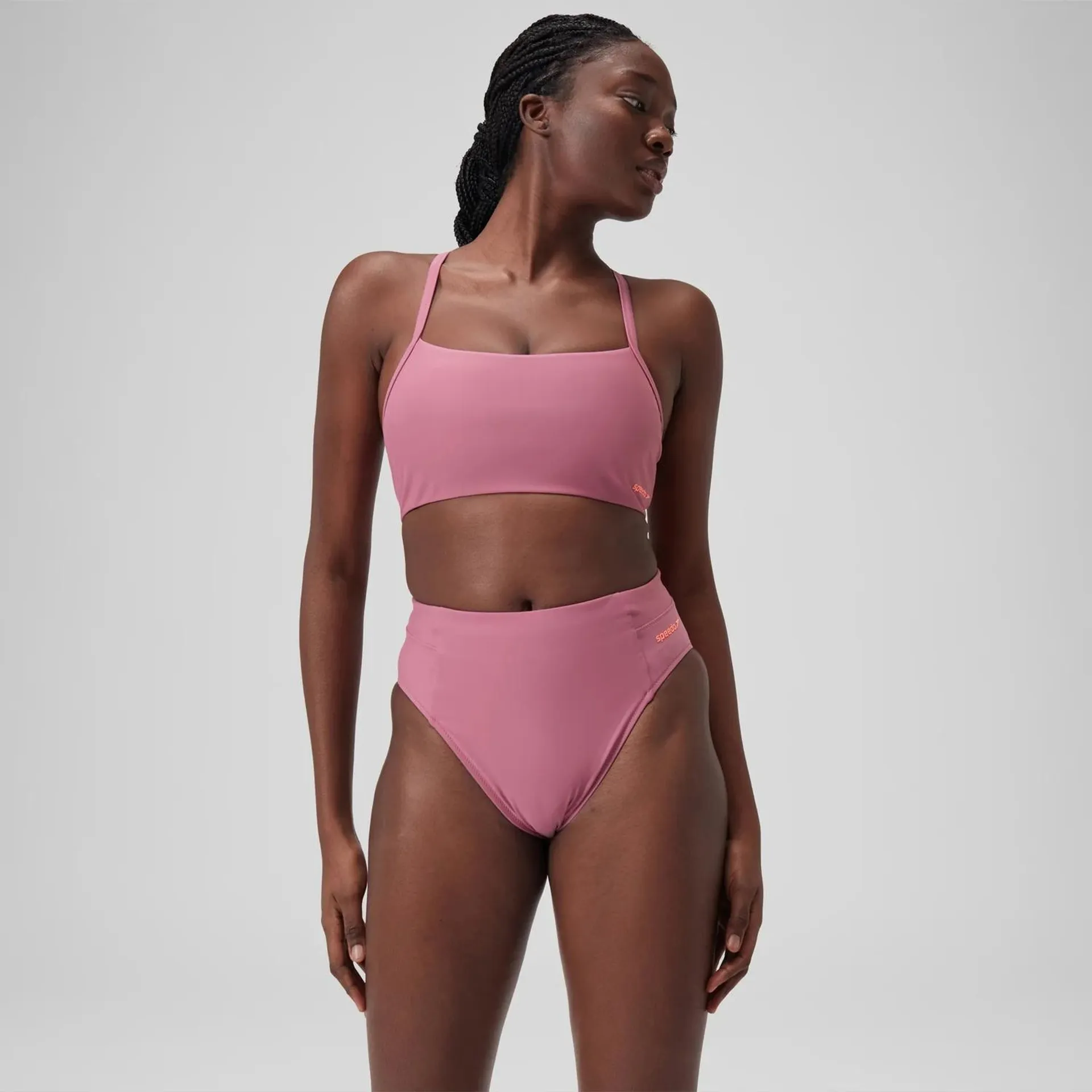 Braga de bikini lisa de cintura alta para mujer, Rosa