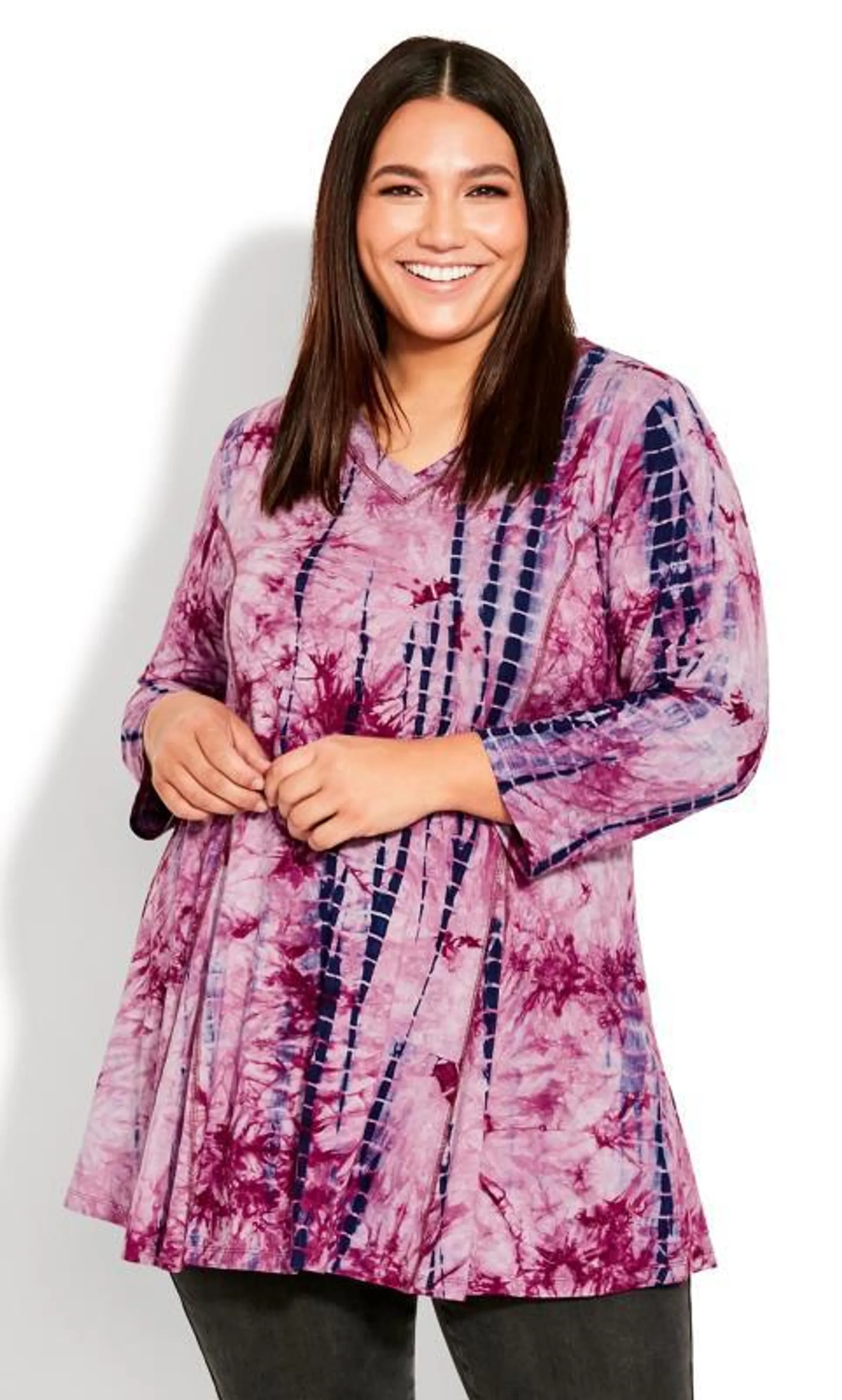 Avenue Pink Tie Dye Cape Tunic Top