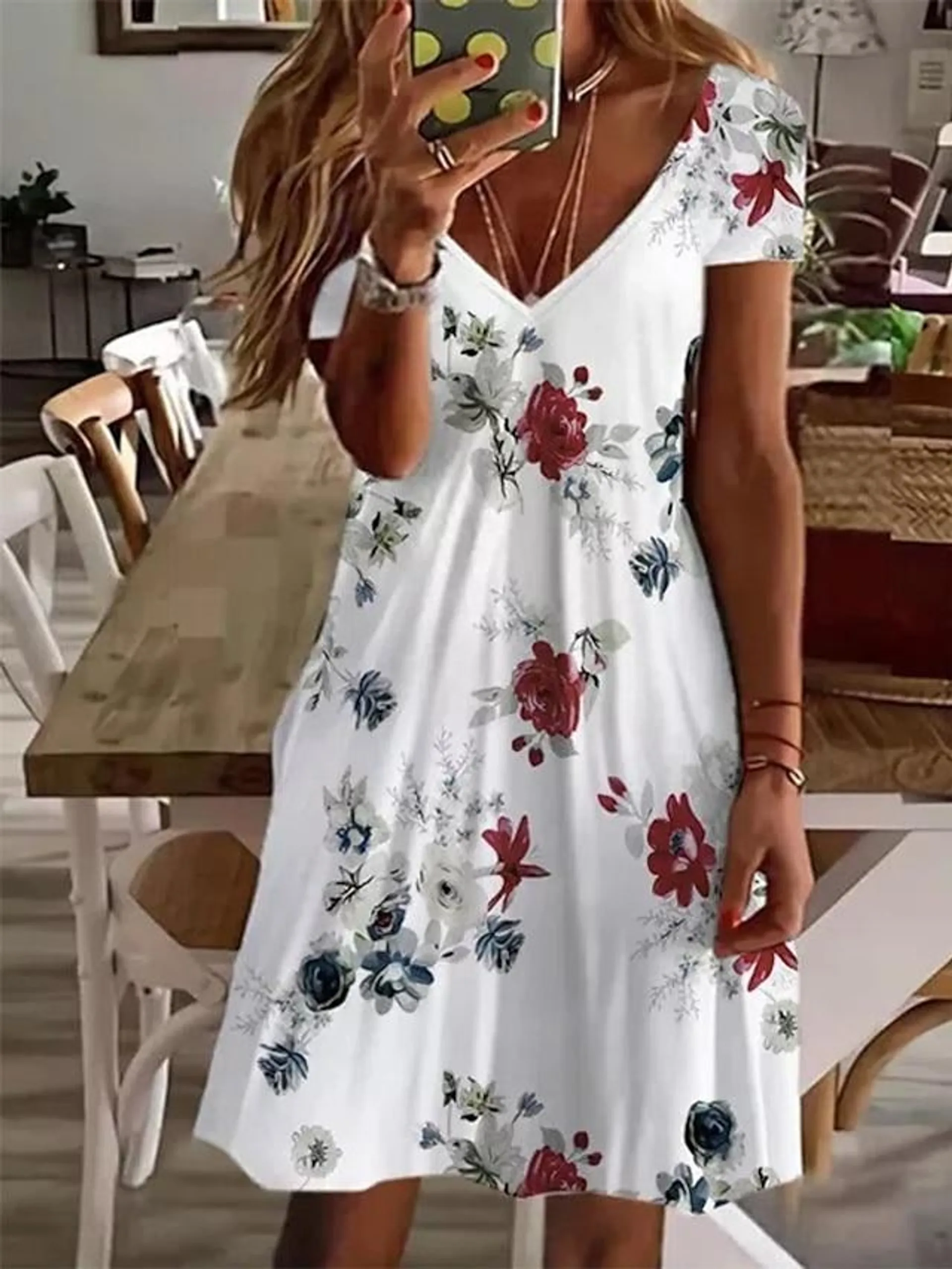 Women‘s Casual Dress Floral Dress Midi Dress White Short Sleeve Floral Print Spring Summer V Neck Basic Daily Weekend Summer Dress 2023 S M L XL XXL 3XL