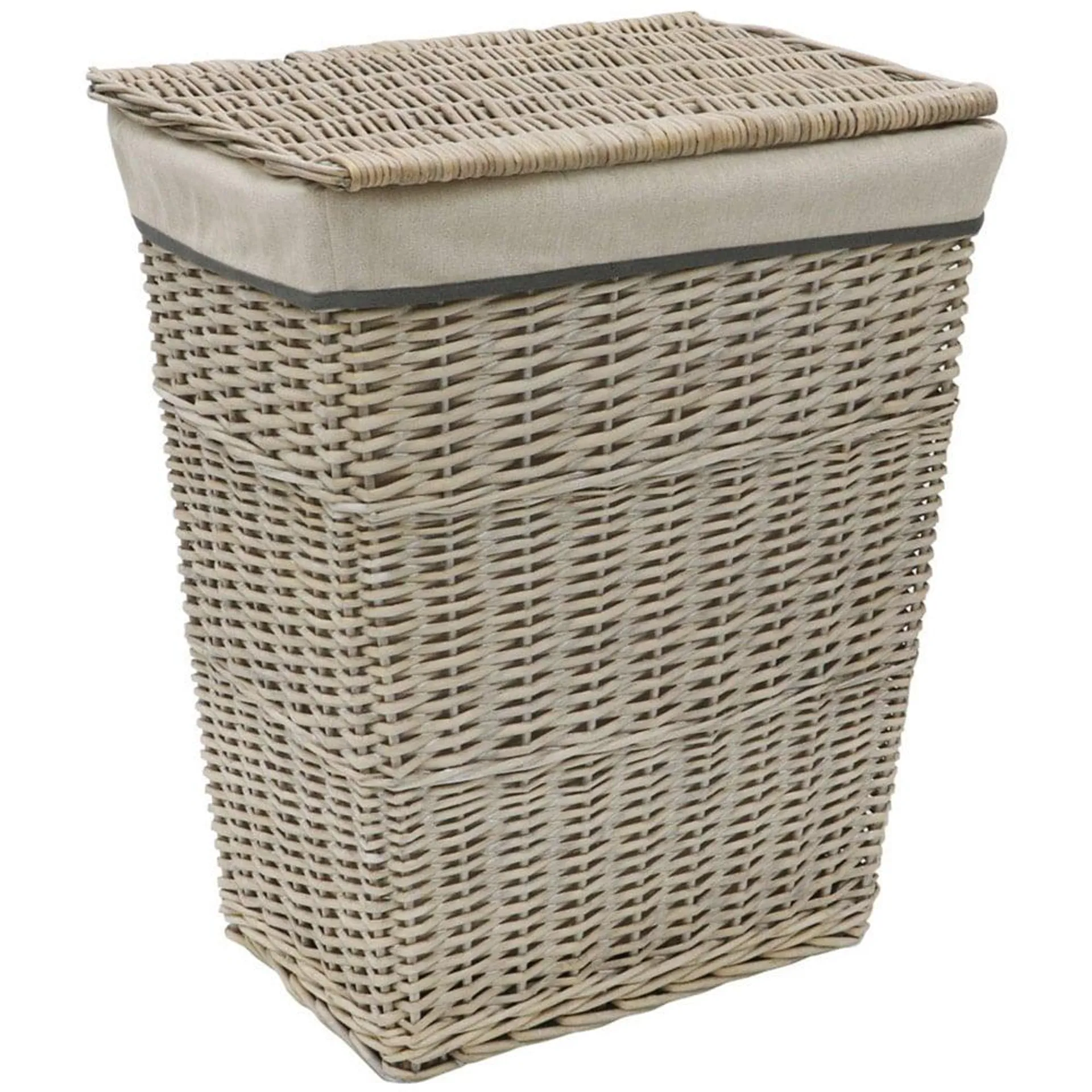 JVL Arianna Grey Rectangular Tapered Willow Linen Laundry Basket 65L