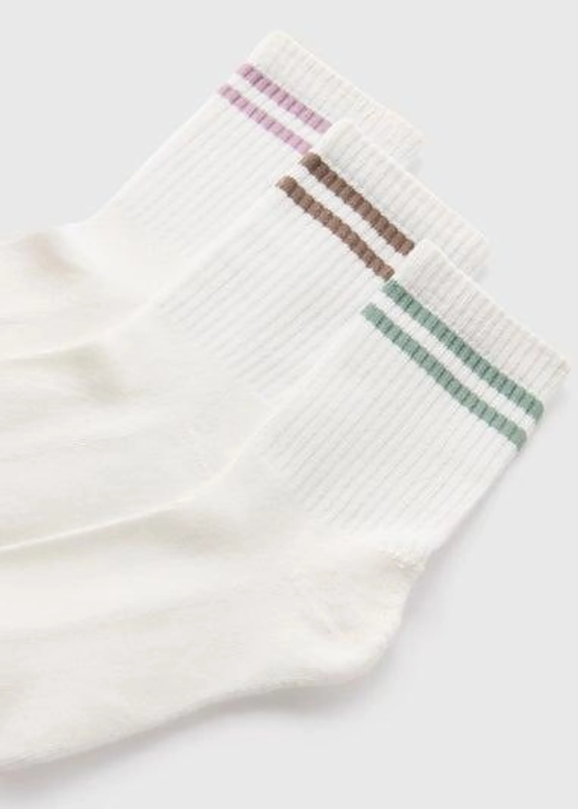 3 Pack Cream Stripe Sports Crew Socks