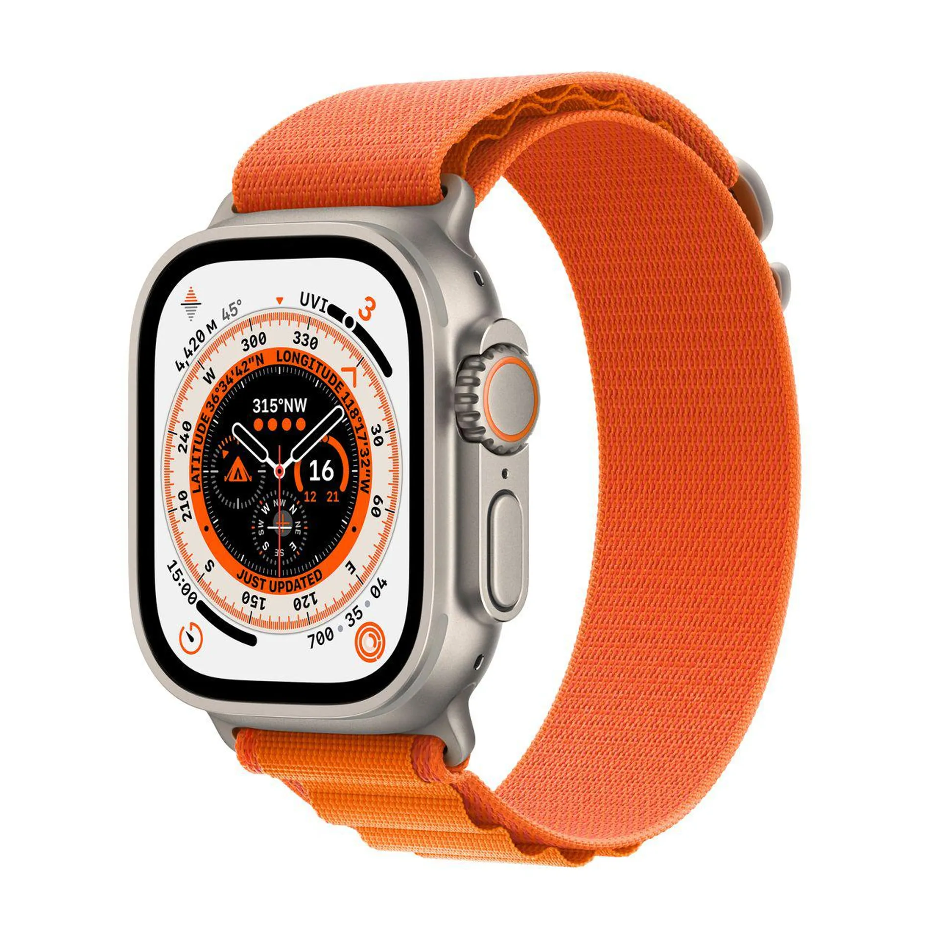 Apple Watch Ultra, 49mm, GPS + Cellular [2022] - Titanium Case with Orange Alpine Loop - Large