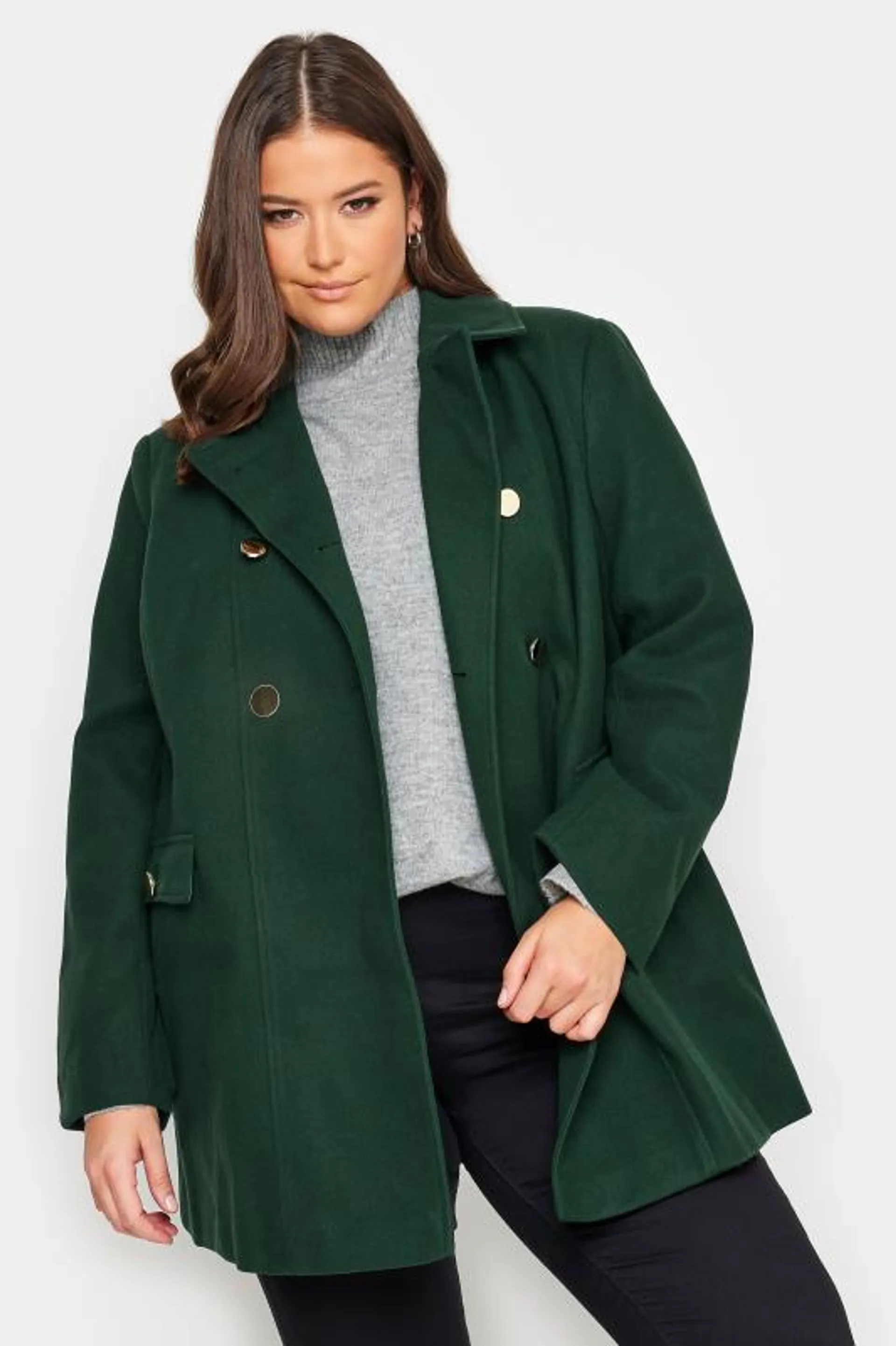 YOURS Curve Forest Green Collared Formal Coat