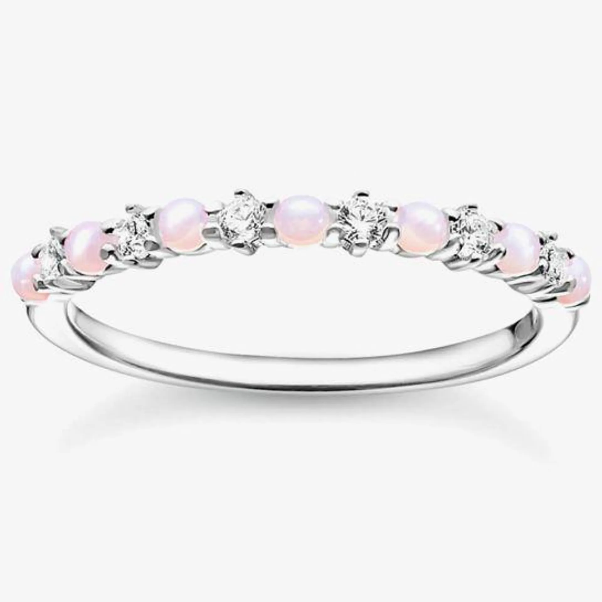 Sterling Silver Pink Opal-Imitation Cubic Zirconia Stacking Ring