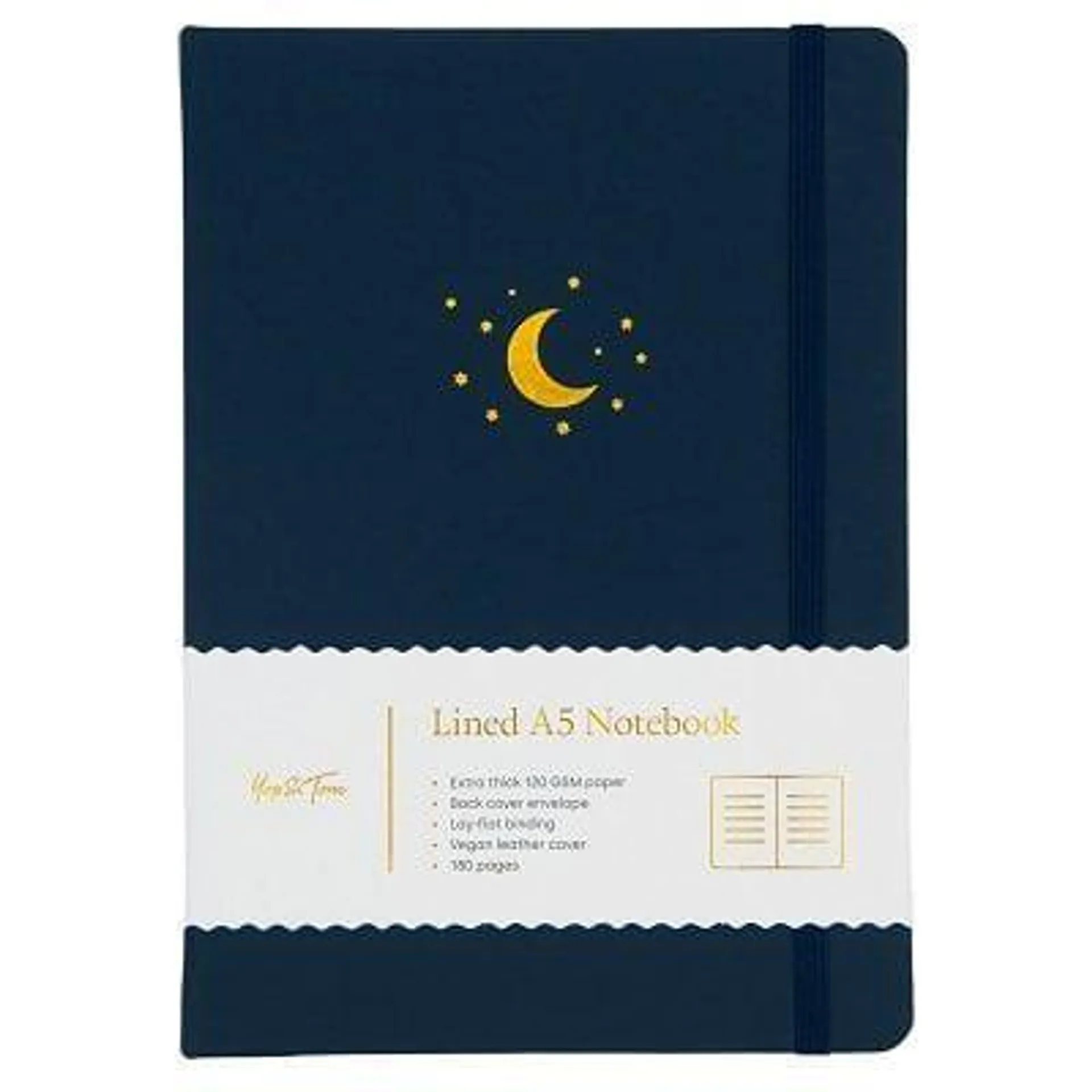 Moon and Stars A5 Lined Notebook - Midnight blue