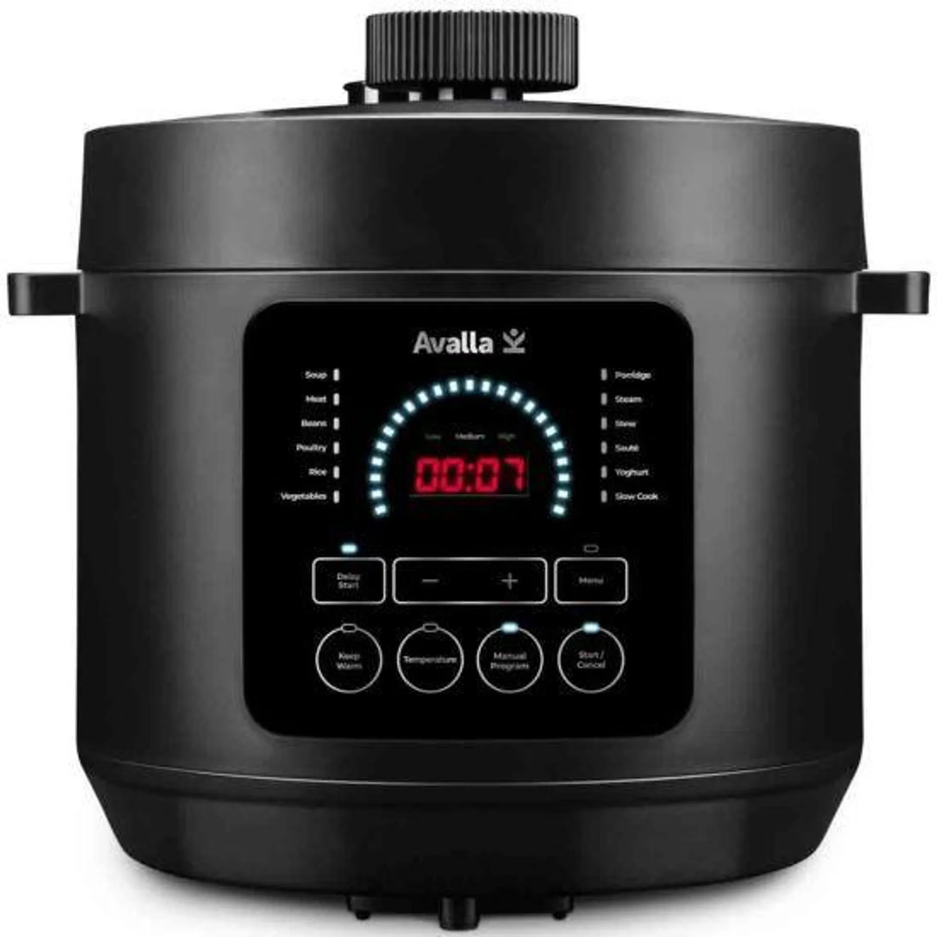 Avalla K-90 6L Smart Pressure Cooker With Slow Cook, Steam, Warm, Saute - Black
