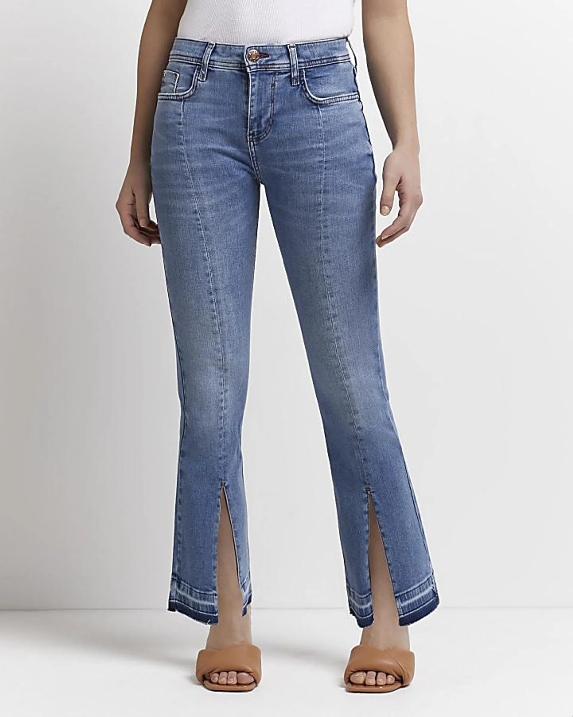 Petite blue mid rise flared jeans