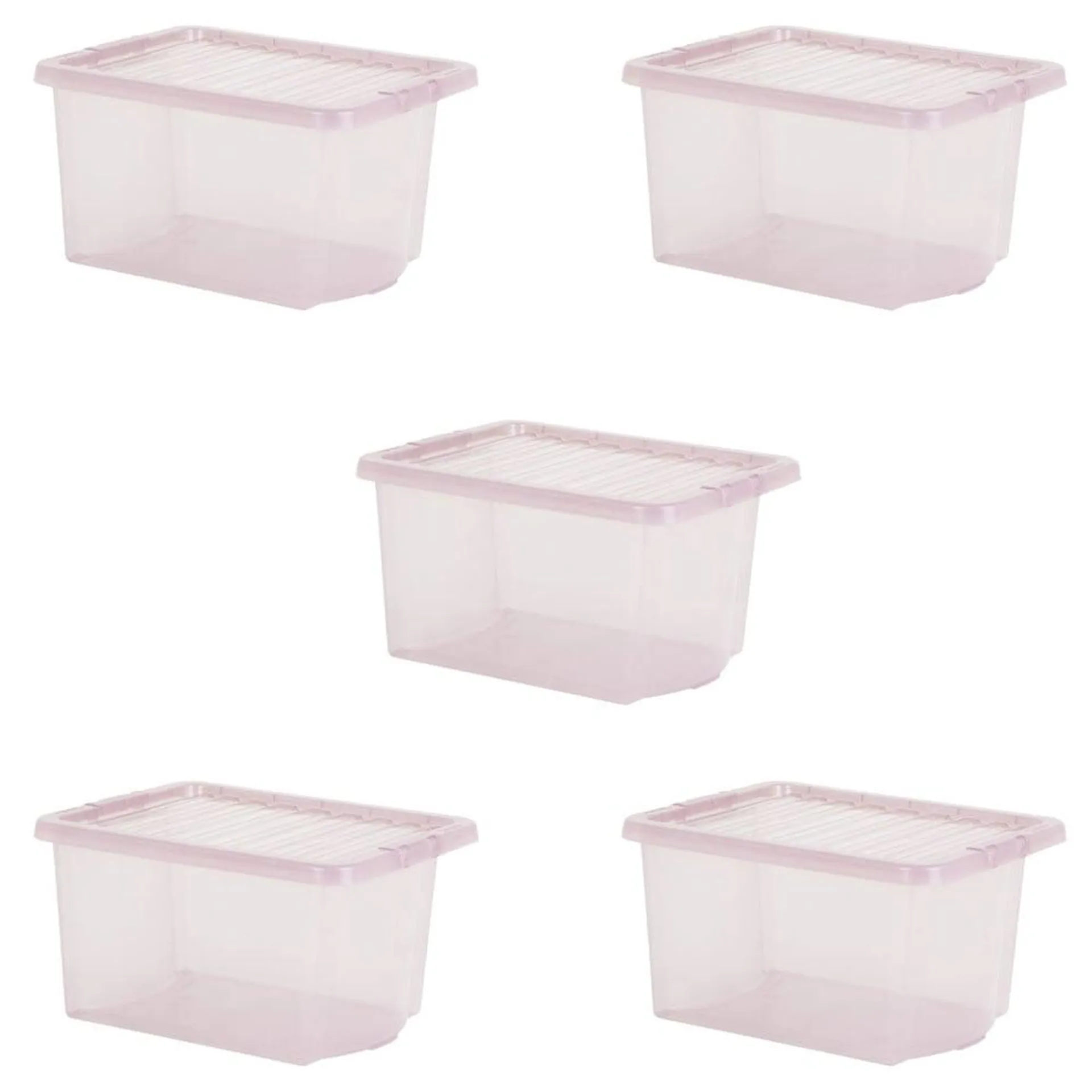 Wham 28L Pink Crystal Storage Box and Lid 5 Pack