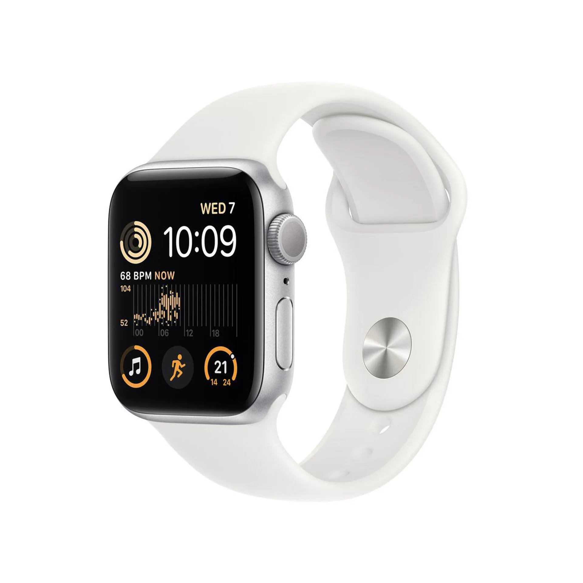 Apple Watch SE, 40mm, GPS [2022] - Silver Aluminium Case with White Sport Band - Regular