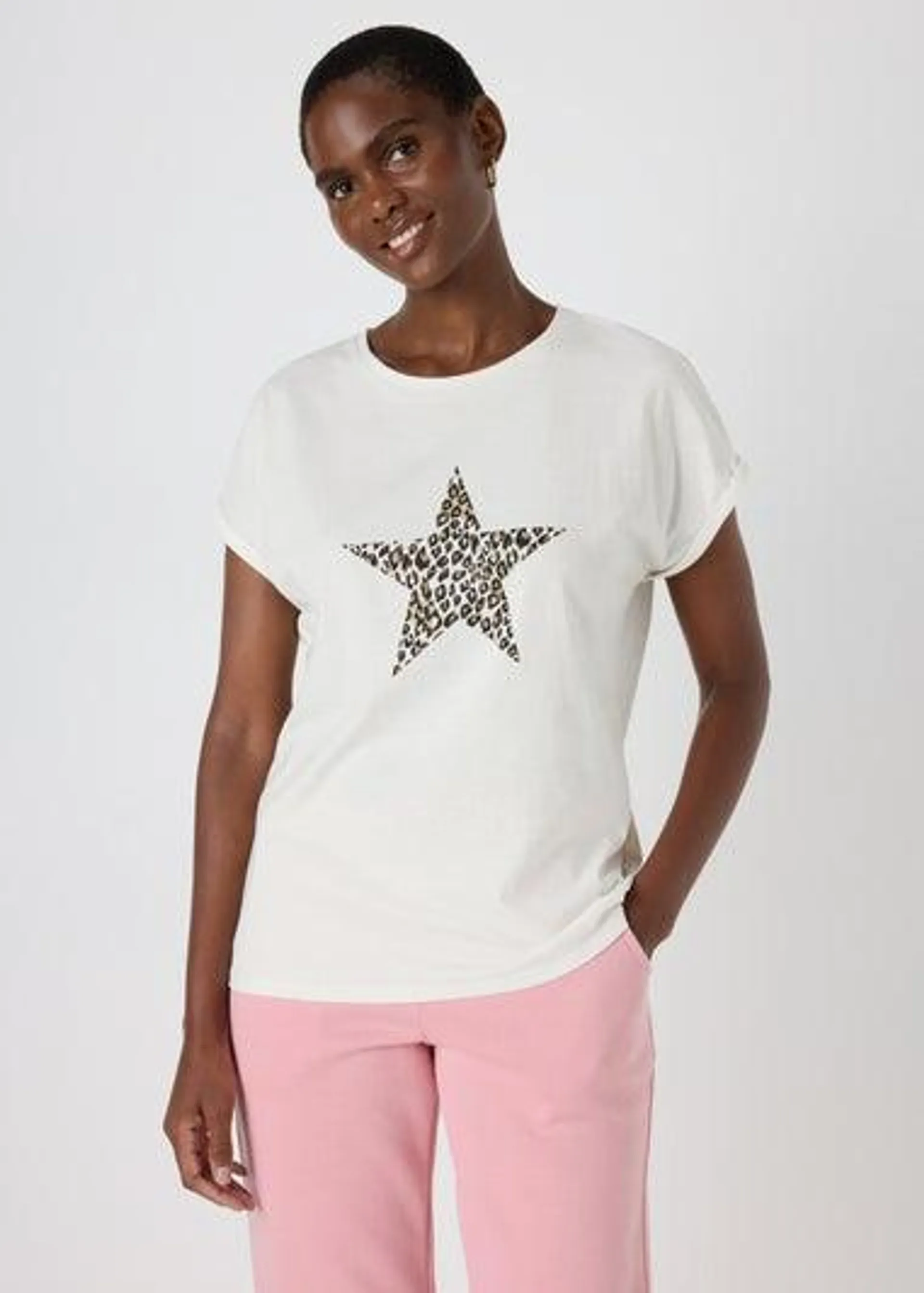 Cream Leopard Star T-Shirt