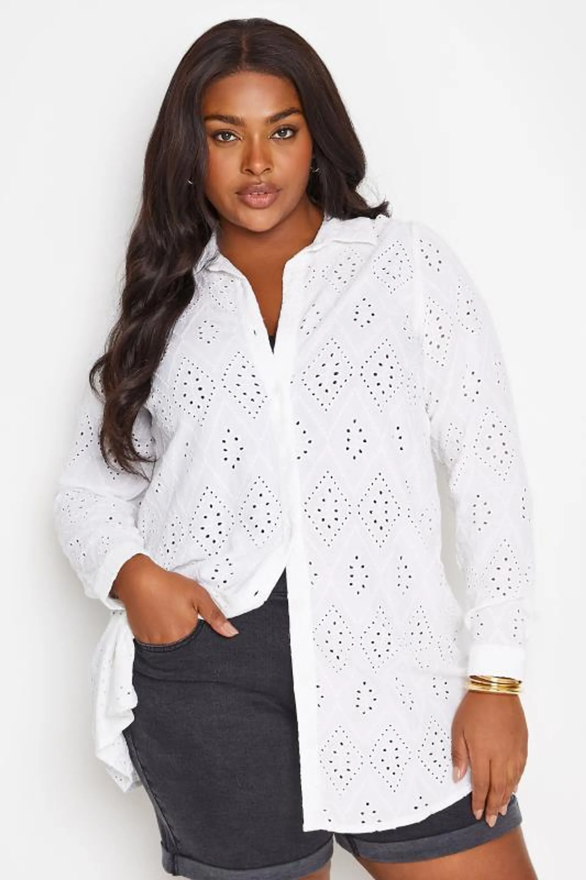 YOURS Curve White Broderie Anglaise Shirt