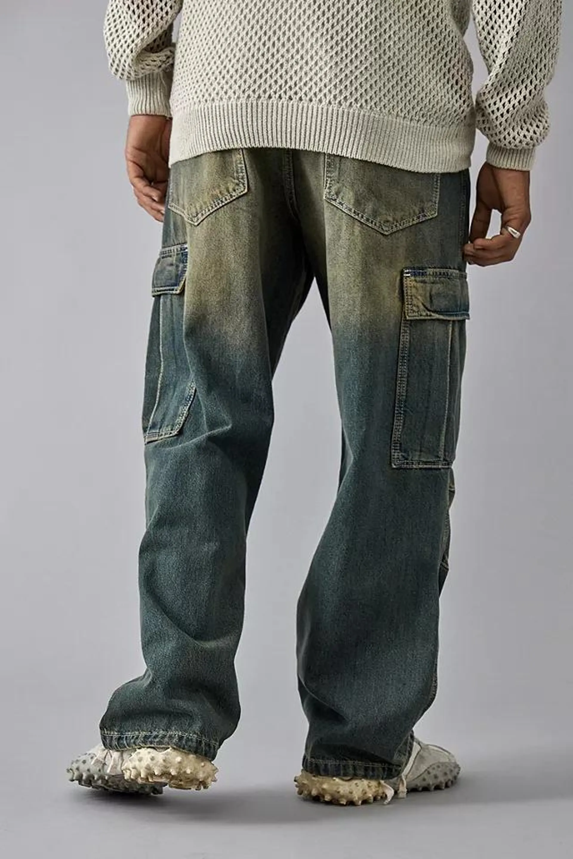 BDG Fixed Waist Denim Cargo Stone Wash Jeans