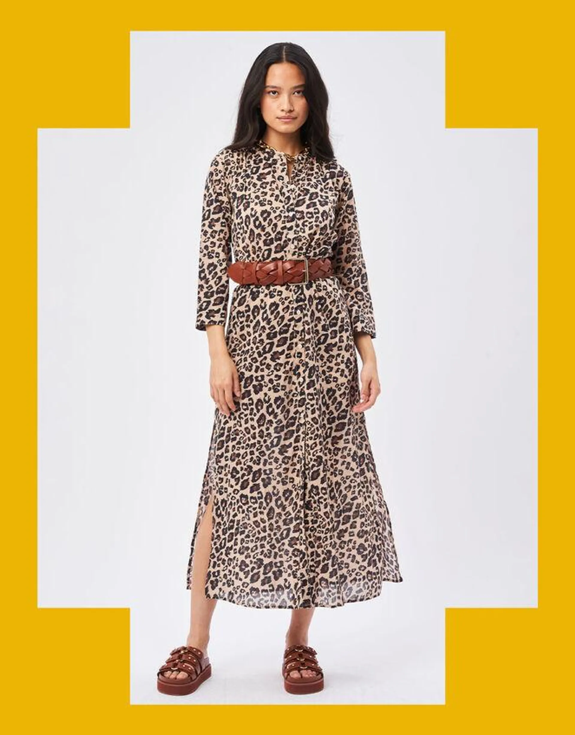 Petite Mendigote Leopard Print Dress Camel