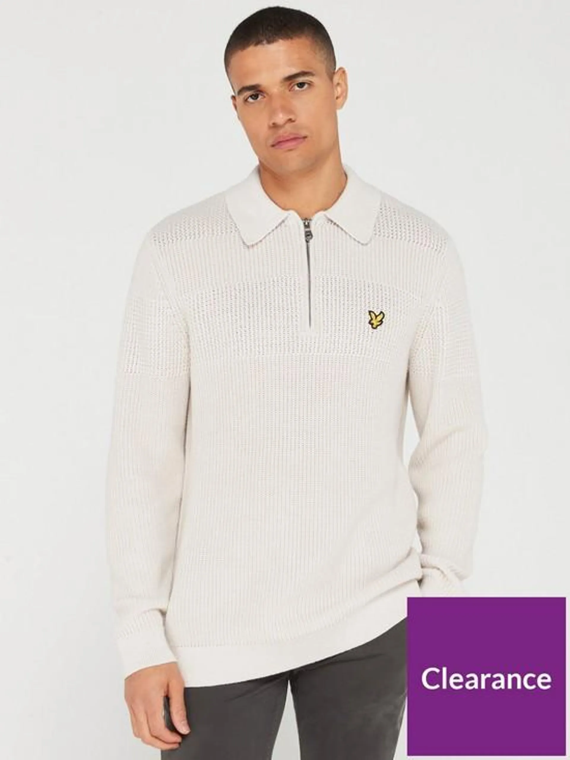 Lyle & Scott Textured Stripe Quarter Zip Jumper - Off White