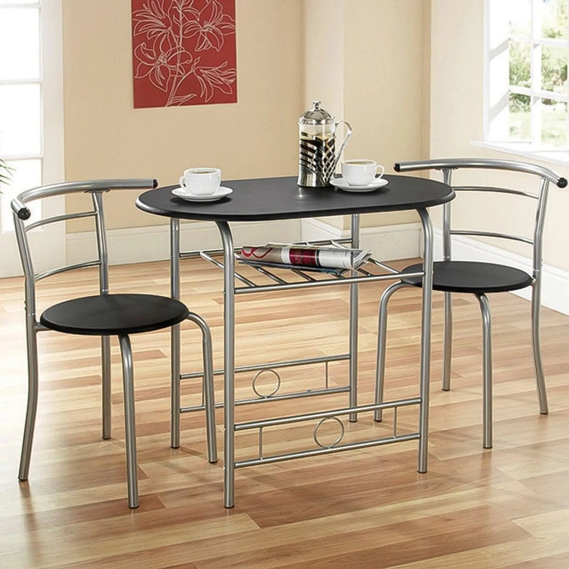 Greenhurst 2 Seater Black and Silver Compact Dining Set