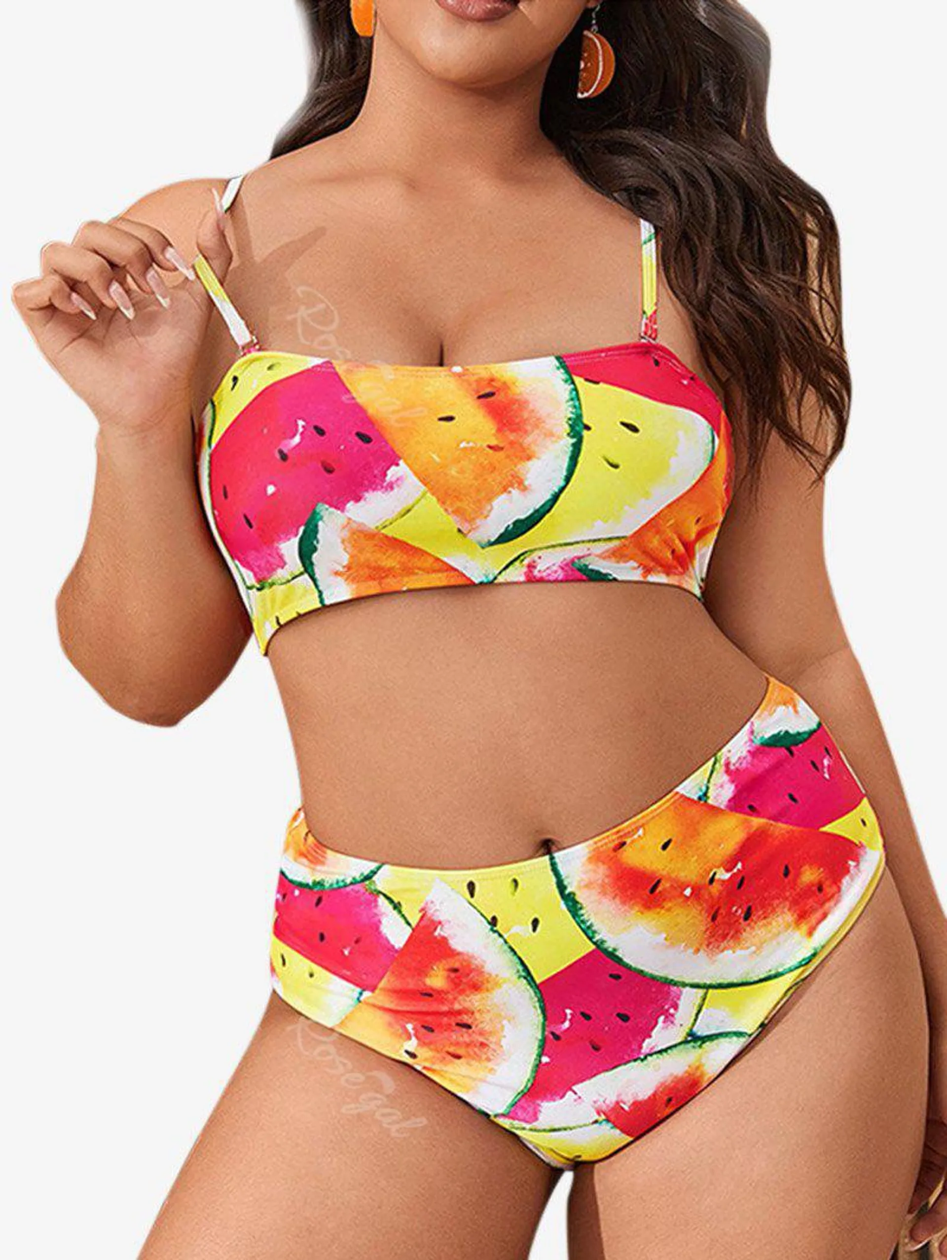 Plus Size Watermelon Printed Padded Bandeau Bikini Swimsuit - 4xl
