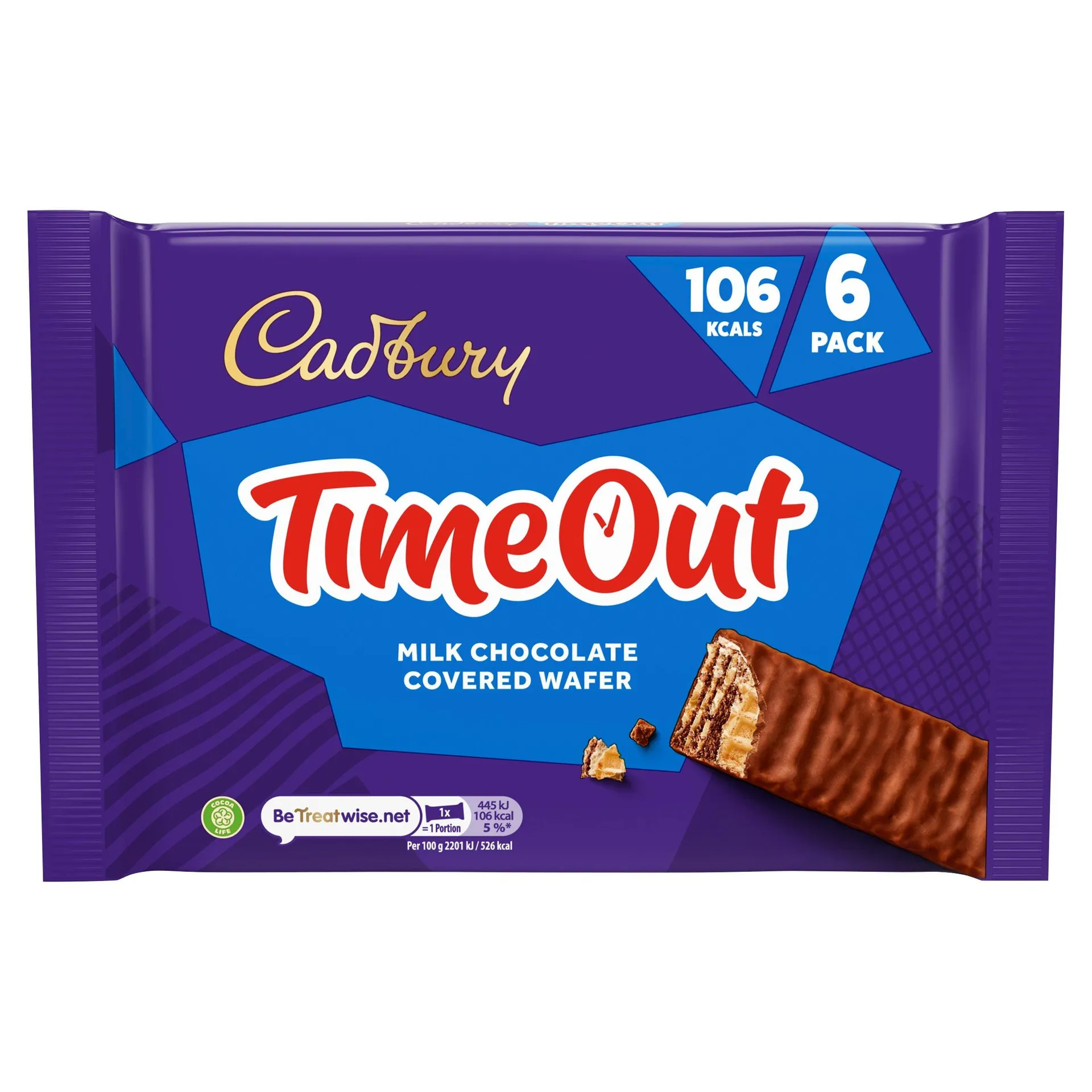 Cadbury Timeout Wafer Chocolate Bar 6 Pack Multipack, 121.2g