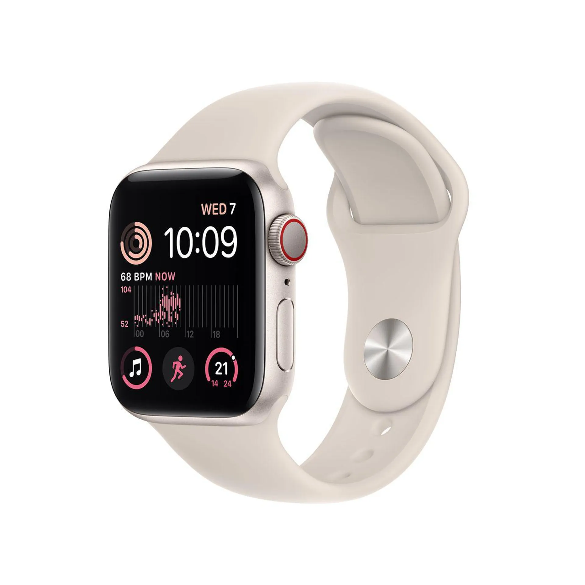 Apple Watch SE, 40mm, GPS + Cellular [2022] - Starlight Aluminium Case with Starlight Sport Band - Regular