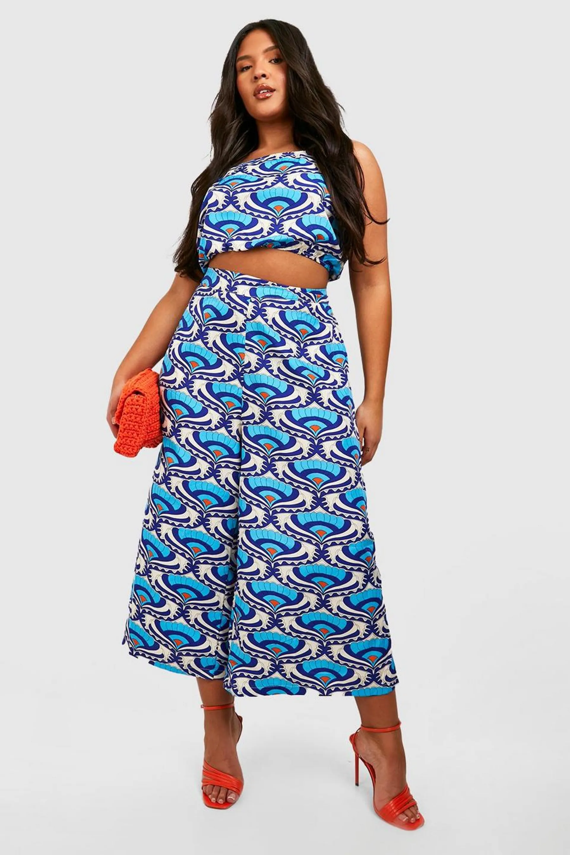 Plus Printed Crop Top & Culottes Trouser Co-ord