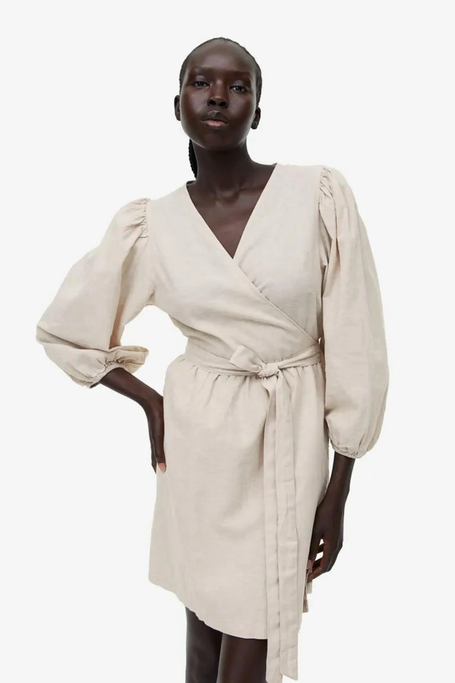 Linen-blend wrap dress